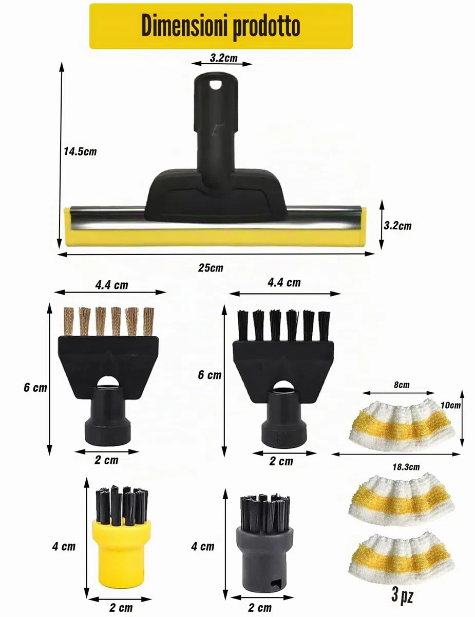 9 pezzi per Kärcher pulitore a vapore accessori SC1 SC2 SC3 SC4 SC5, spazzola rotonda, spazzola piatta, ugello curvo, spazzola a vapore manuale, rivestimento per panno di pulizia per Kärcher pulitore
