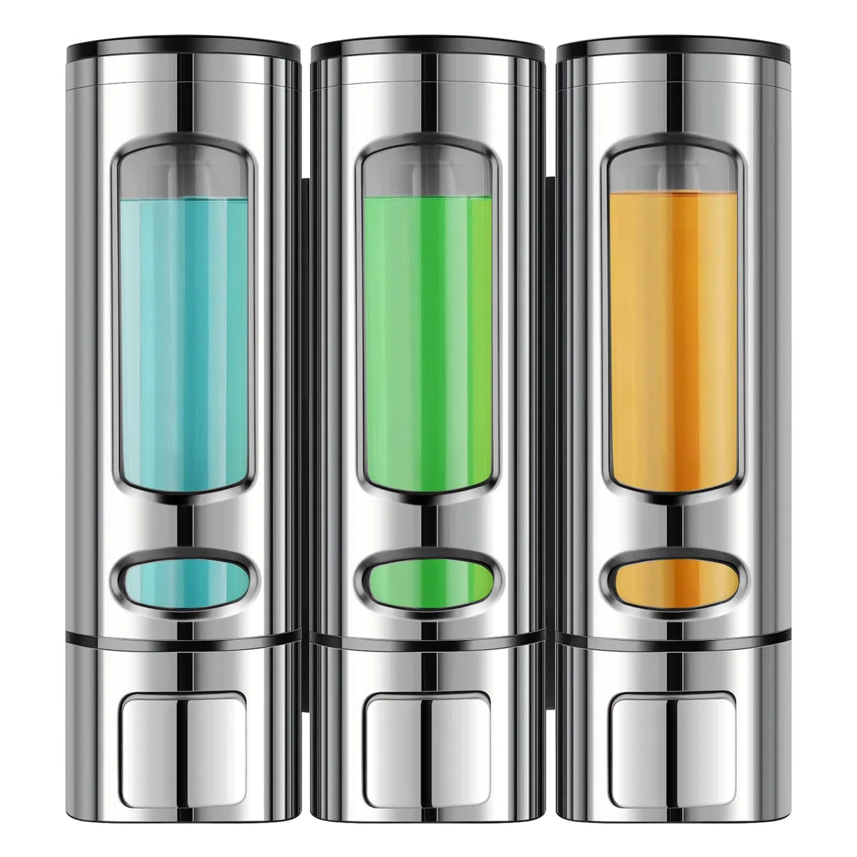 Dispenser di sapone da parete senza foratura, dispenser per shampoo e balsamo, 400 ml x 3 dispenser per shampoo, bottiglie trasparenti ricaricabili, per doccia da bagno, argento