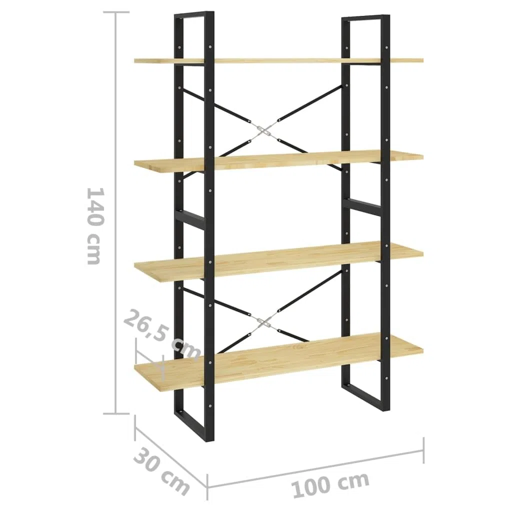 Scaffale per soggiorno, libreria, 4 scomparti, 100 x 30 x 140 cm, in legno massiccio, per libri, soggiorno, studio, ufficio