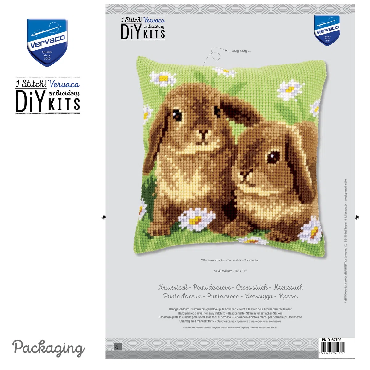 VERVACO Kit Cuscino Punto Croce Due Conigli Set Ricamo Principianti Cuscini Gobelin Decorativi ca. 40 x 40 cm Accessori per Lavoretti Creativi DIY Casa Decor Hobby Adulti Cross Stitch