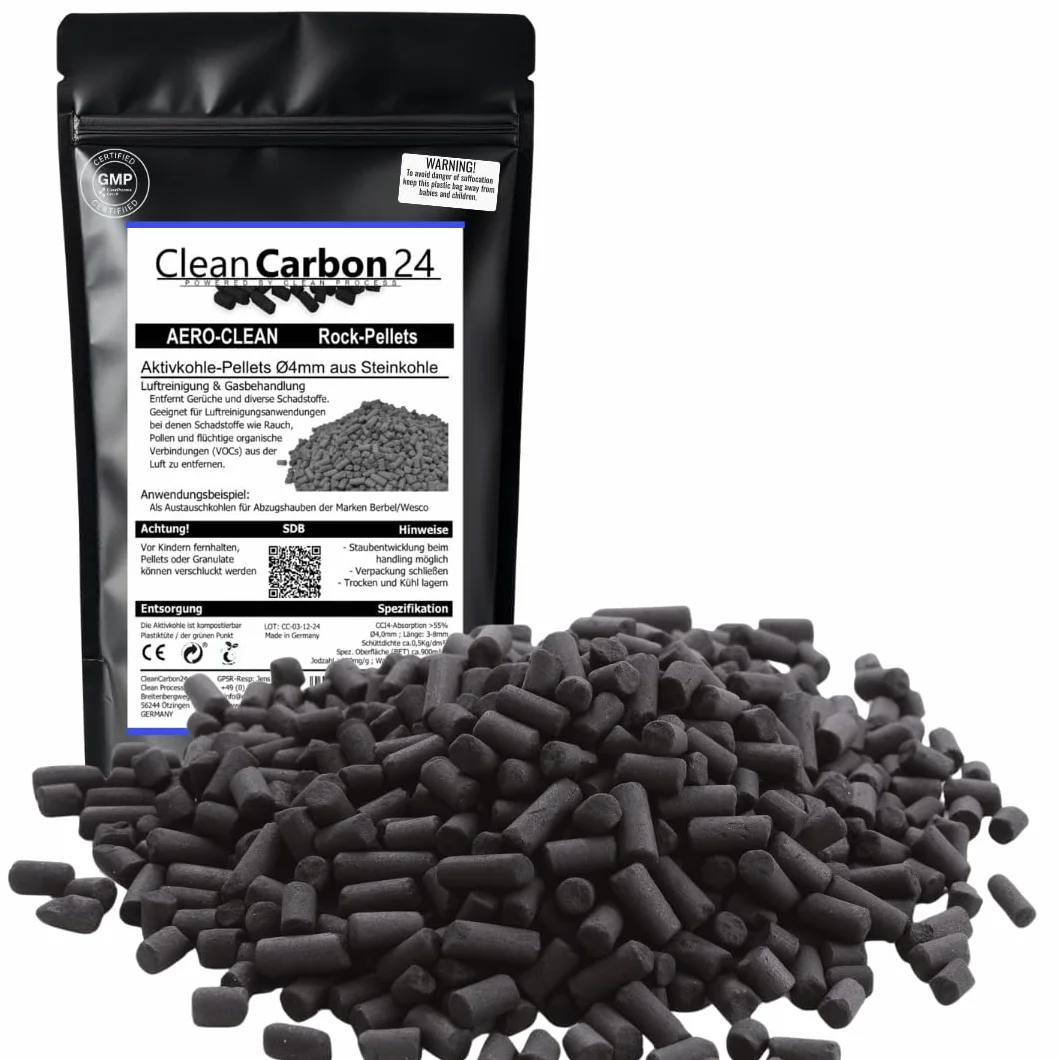 2,5 litri di pellet di carbone attivo Ø4mm, in carbone duro per la purificazione dell'aria [classe di efficienza energetica A]