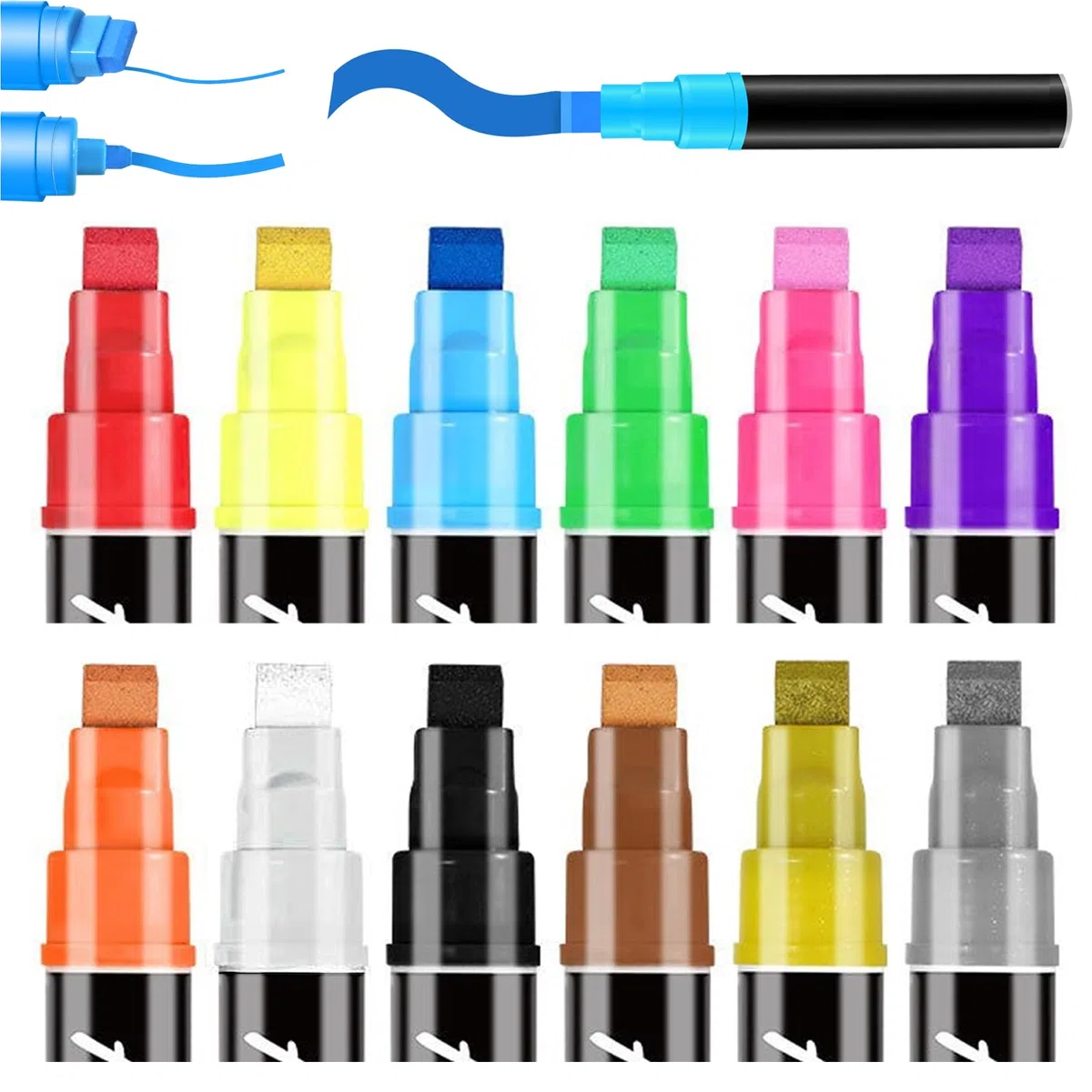 12 Pezzi Pennarelli Acrilici, Colori Acrilici Pennarelli, Pennarelli per Sassi, Brush Pen, Pennarelli Con Punta a Pennello Jumbo 10 mm, per Dipingere Sassi, Tessuti, Fai Da Te
