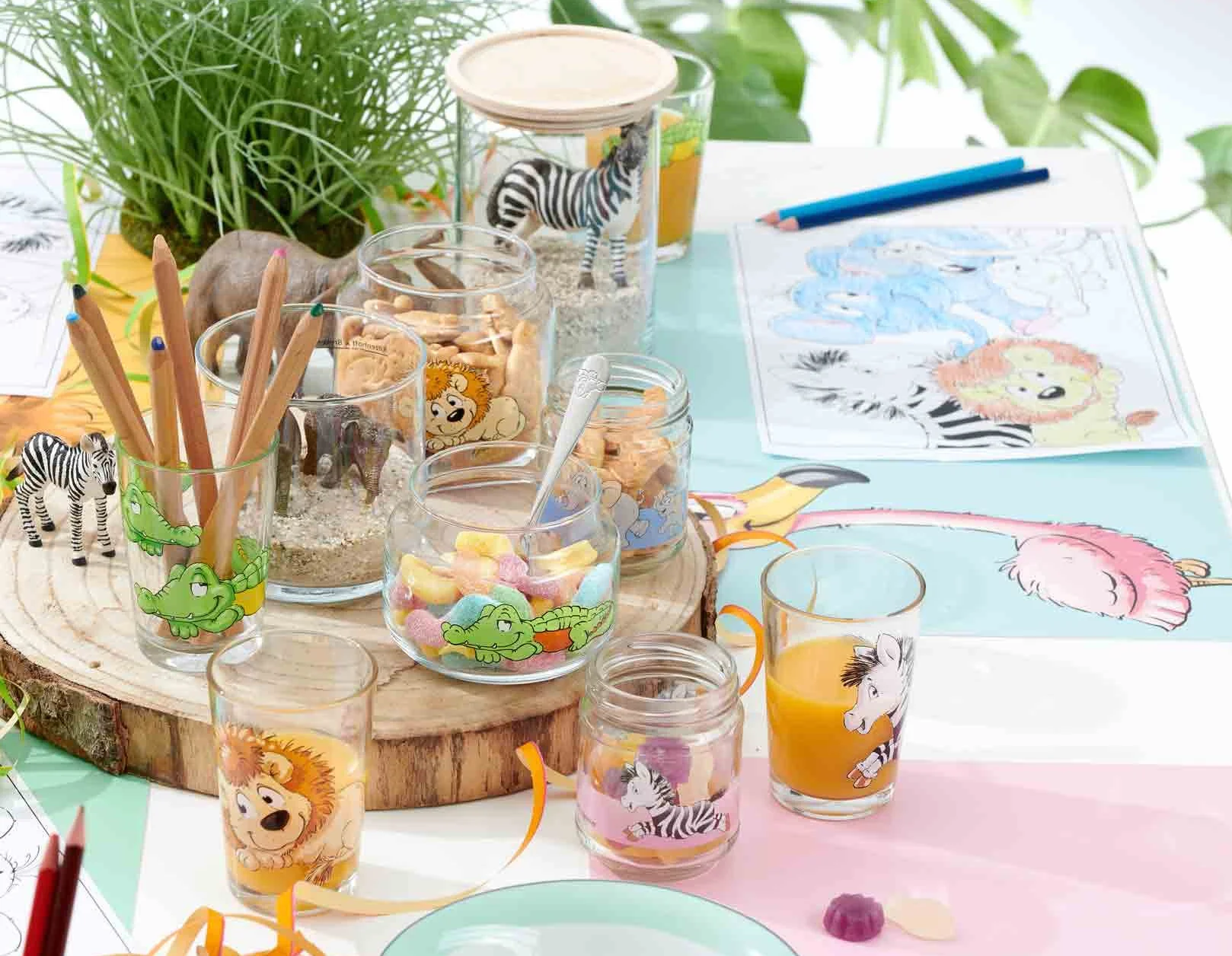 Ritzenhoff & Breker Bicchieri per bambini con motivi animale jungle, forest, 9 pezzi, 205 ml, lavabili in lavastoviglie