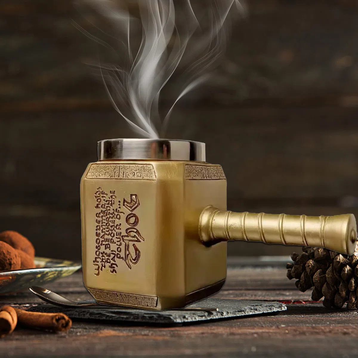 ZONSUSE Tazza Personalizzata Acciaio Inox,Tazze Colazione ThorTazze Martello Thor,Boccale di Birra Creativo,Tazze Caffe Particolari,Regalo di Compleanno per Uomini e Donne, Famiglia e Amici (Oro)