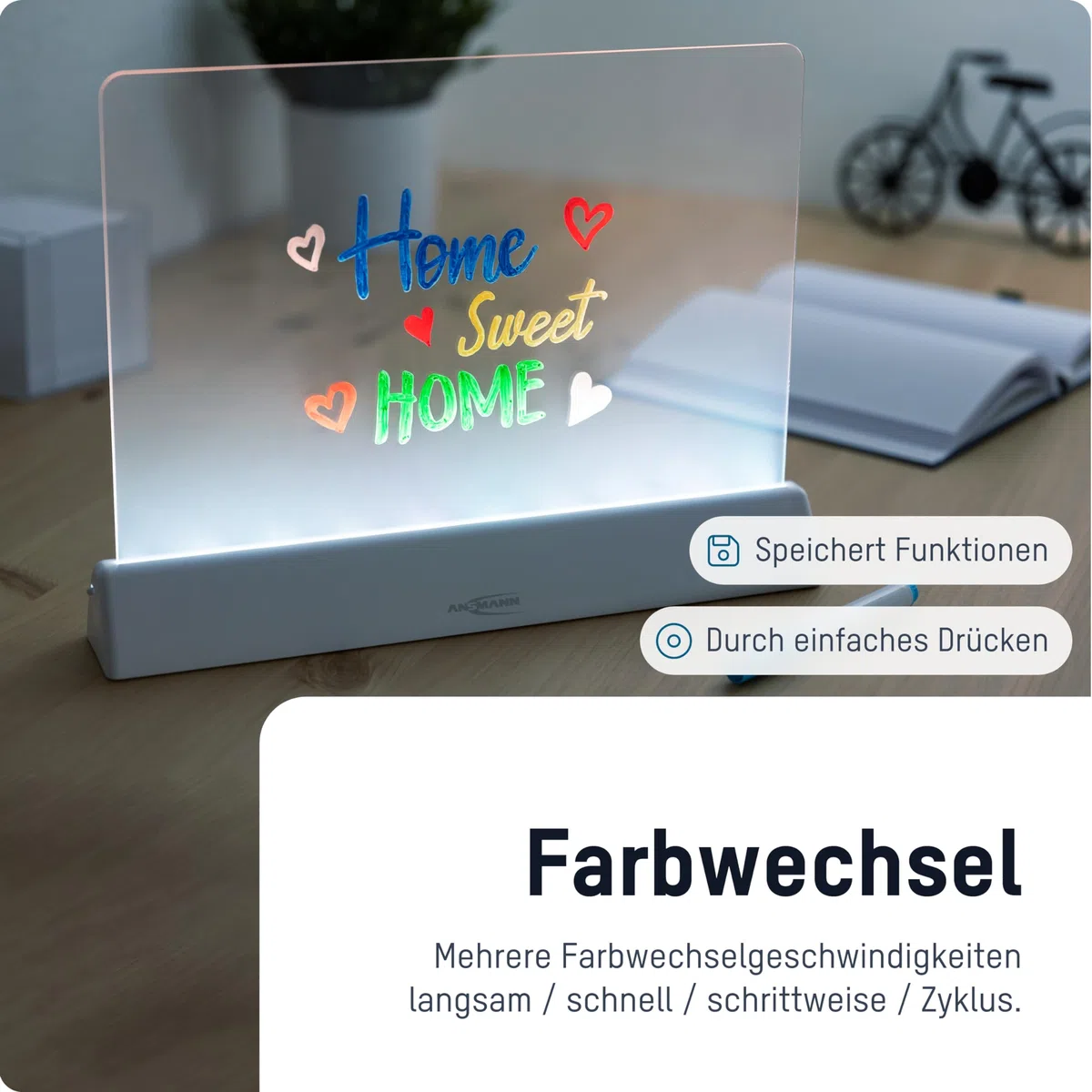 ANSMANN Tavolo da disegno luminoso con varie funzioni di luce LED, accessorio di design come luce decorativa, Tavolo da disegno luminoso per un divertimento vario nella pittura