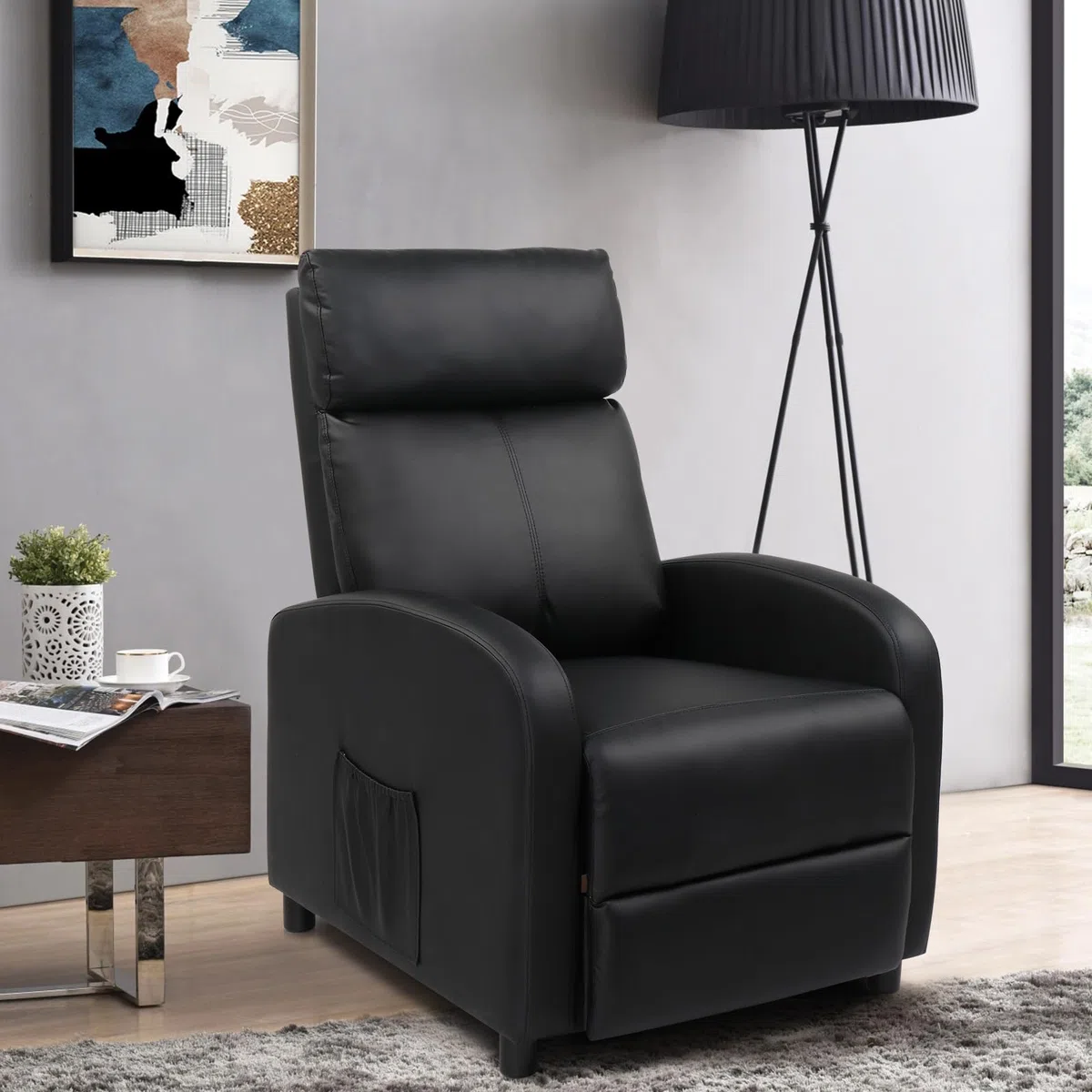 LEADZM Poltrona massaggiante elettrica per TV, con funzione sdraiata, in pelle (nero)