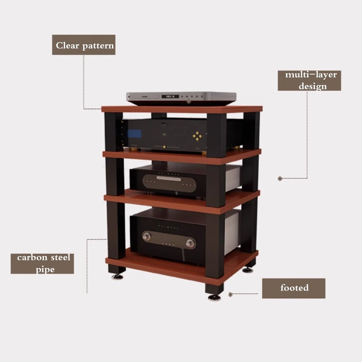 Rack Audio Da Studio Professionale A 1/2/3/4 Ripiani Supporto Per Apparecchiature Audiovisive Robusto Mobiletto Per Amplificatori, Per Ricevitori AV Hi-Fi Apparecchiature(Black,60*48*37.5cm(2Tier))