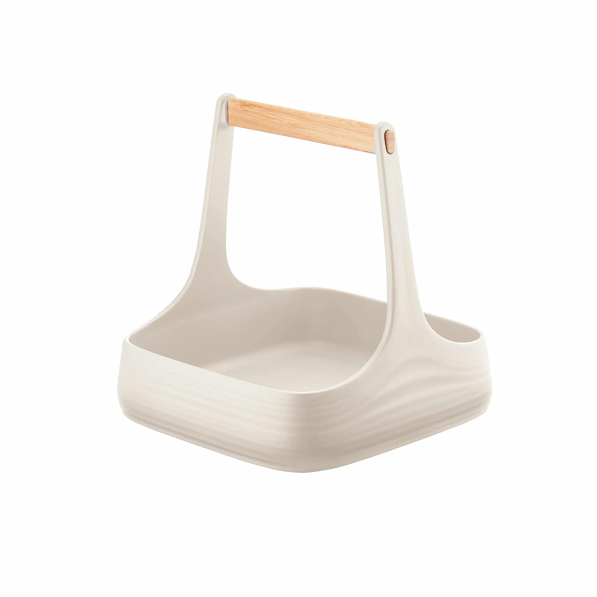 Guzzini - Tierra, ALL TOGETHER, Organizzatore da Tavola in Plastica Riciclata e Legno - Bianco Latte, 22x22xh22,5 cm - 179300156