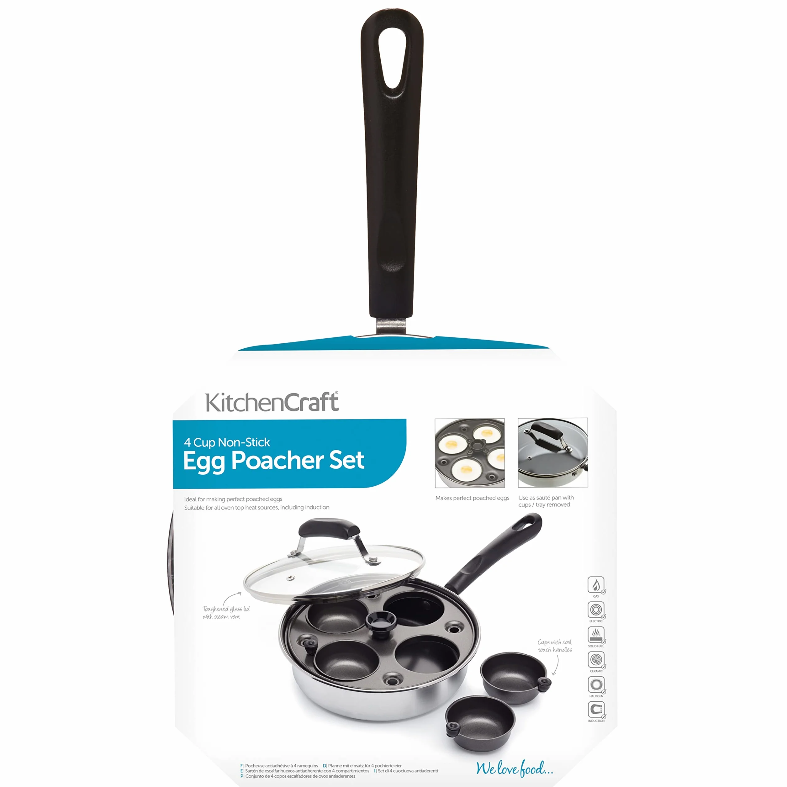 KitchenCraft Cuoci Uova in Camicia a 4 Fori in Acciaio al Carbonio Rivestito in Alluminio