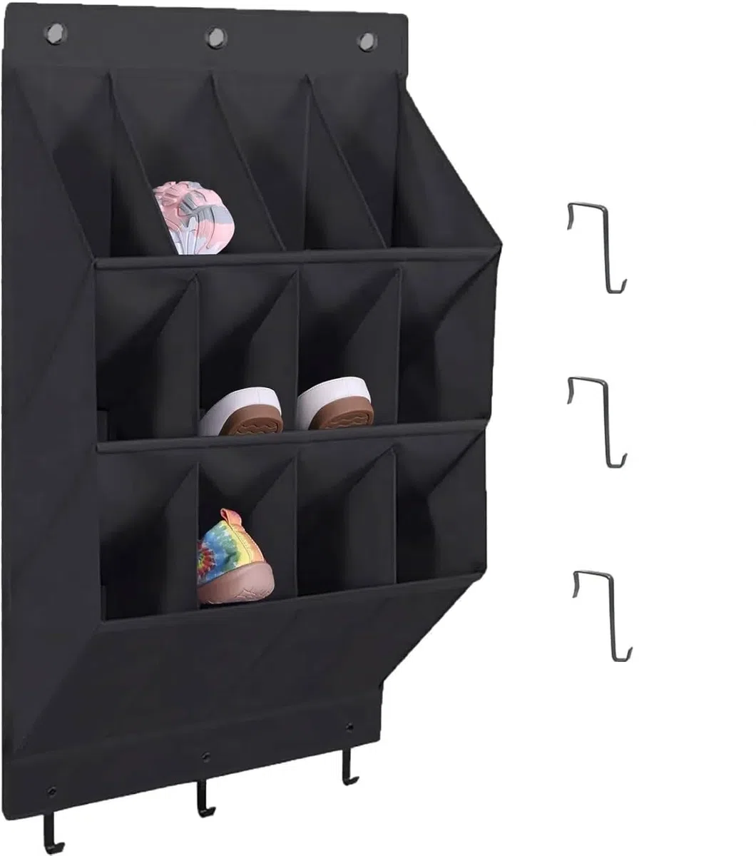 Organizer per scarpe da appendere, con gancio, porta scarpiera con 12 tasche profonde per armadio, organizer da appendere alla porta per campeggio, armadietto, dormitorio e camper, nero