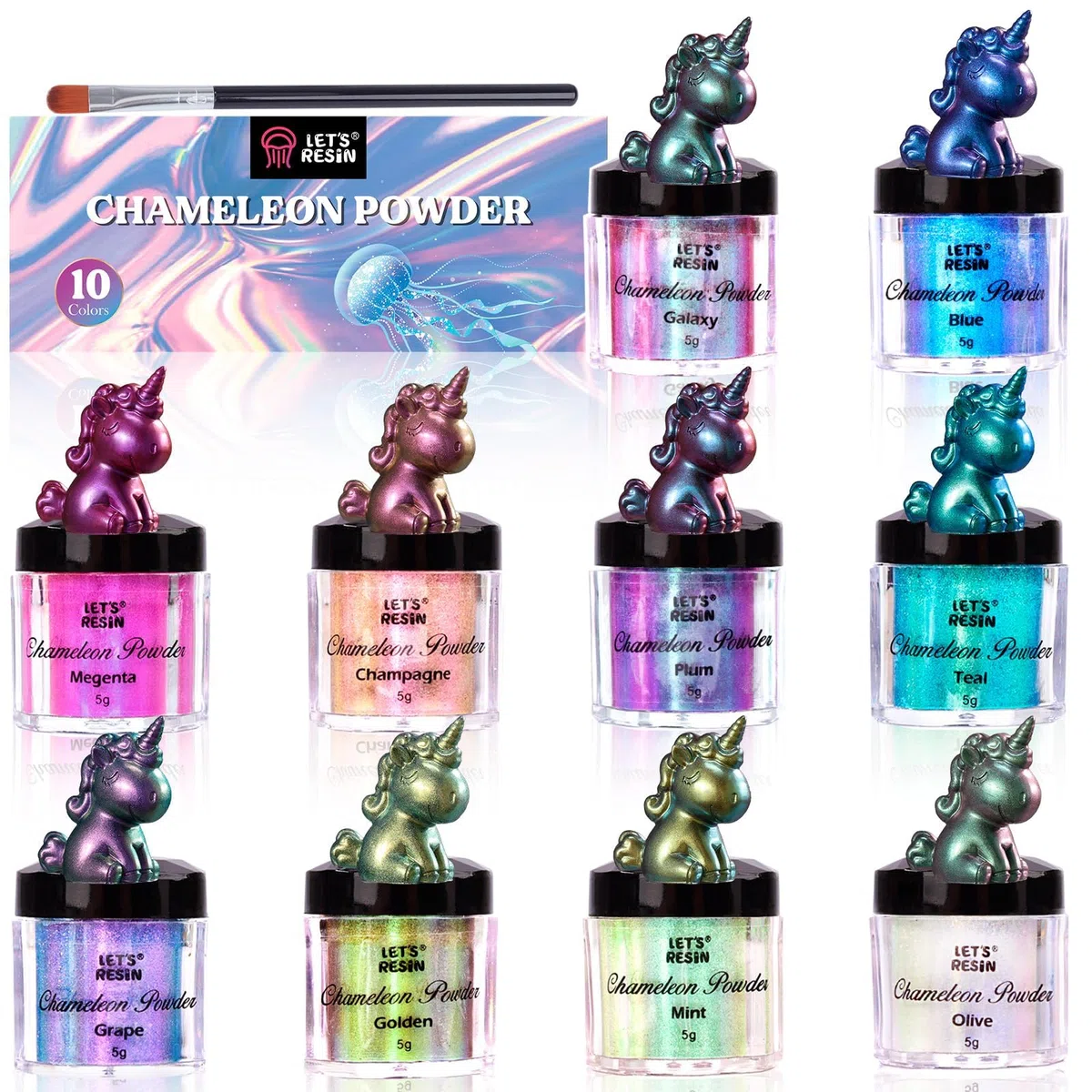 LET'S RESIN Chameleon Powder, 10 pezzi colori Shift polvere mica per resina epossidica/tumbler, saturi di pigmenti cromati che cambiano colore saturo per la produzione di sapone, produzione di