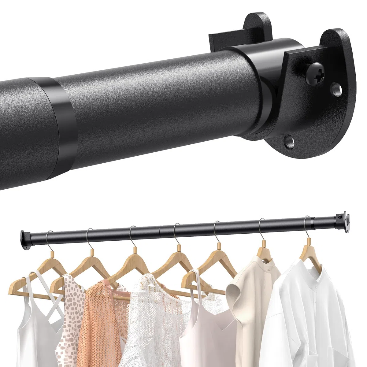 Supforce Asta Armadio Estensibile 43-135 CM, Barra Appendiabiti per Armadio, Guardaroba, Lavanderie, Camper, Nero, Metallo