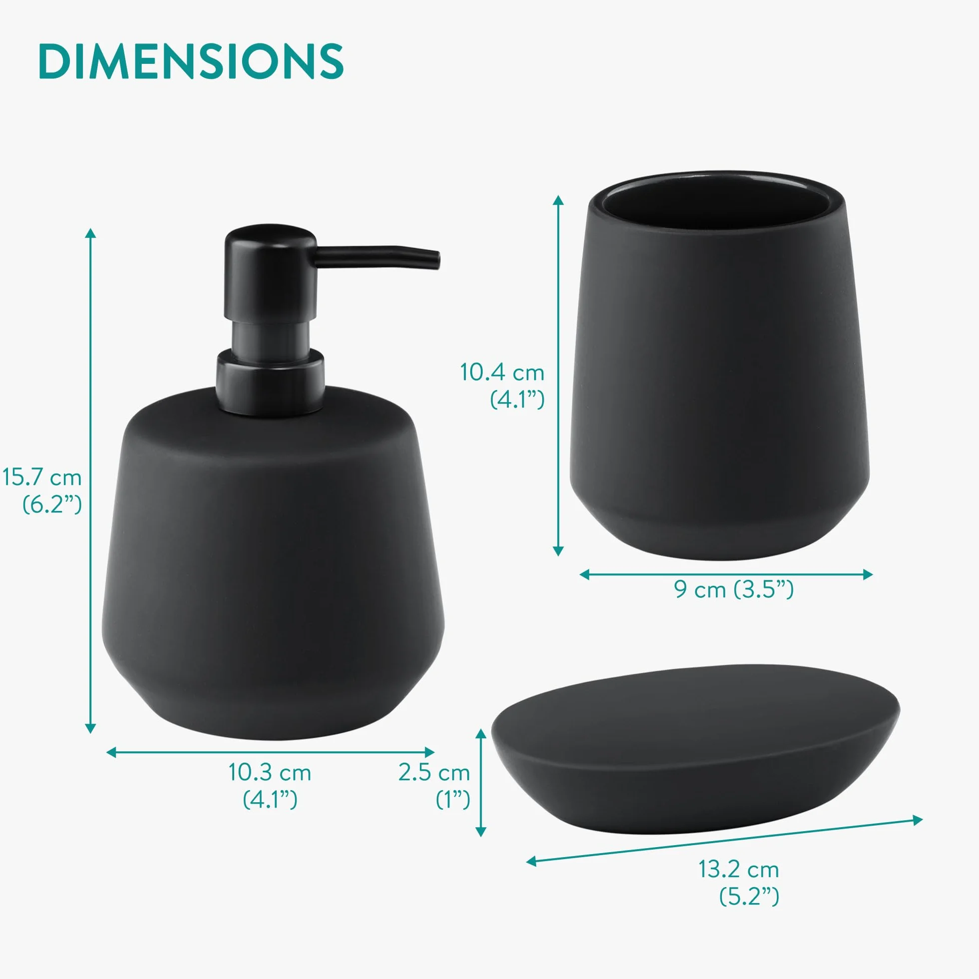Navaris Set da Bagno Accessori Completo Nero - Include Portasapone Liquido Porta Sapone e Porta Spazzolini - Kit Bagno Moderno - in Ceramica Nera - Design Antiscivolo - Versatile