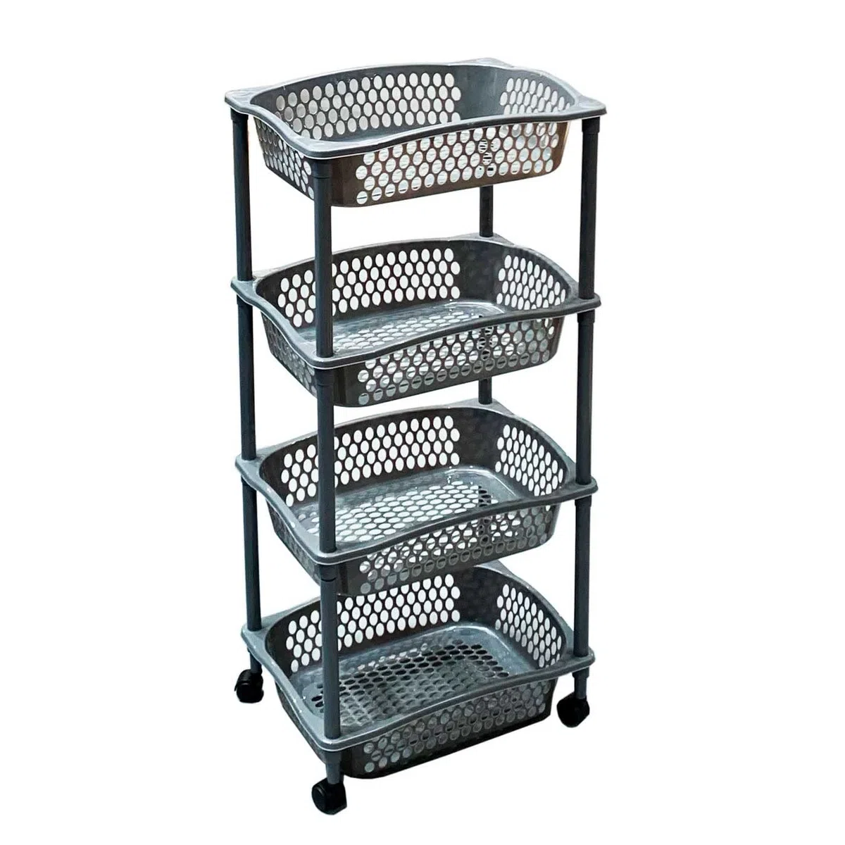 Acan Tradineur Carrello Verdulero con Ruote Modello HG Realizzato in Plastica Multiuso per Organizzare gli Spazi Domestici - 4 Cestini - 90x41x30 cm - Colore: Grigio