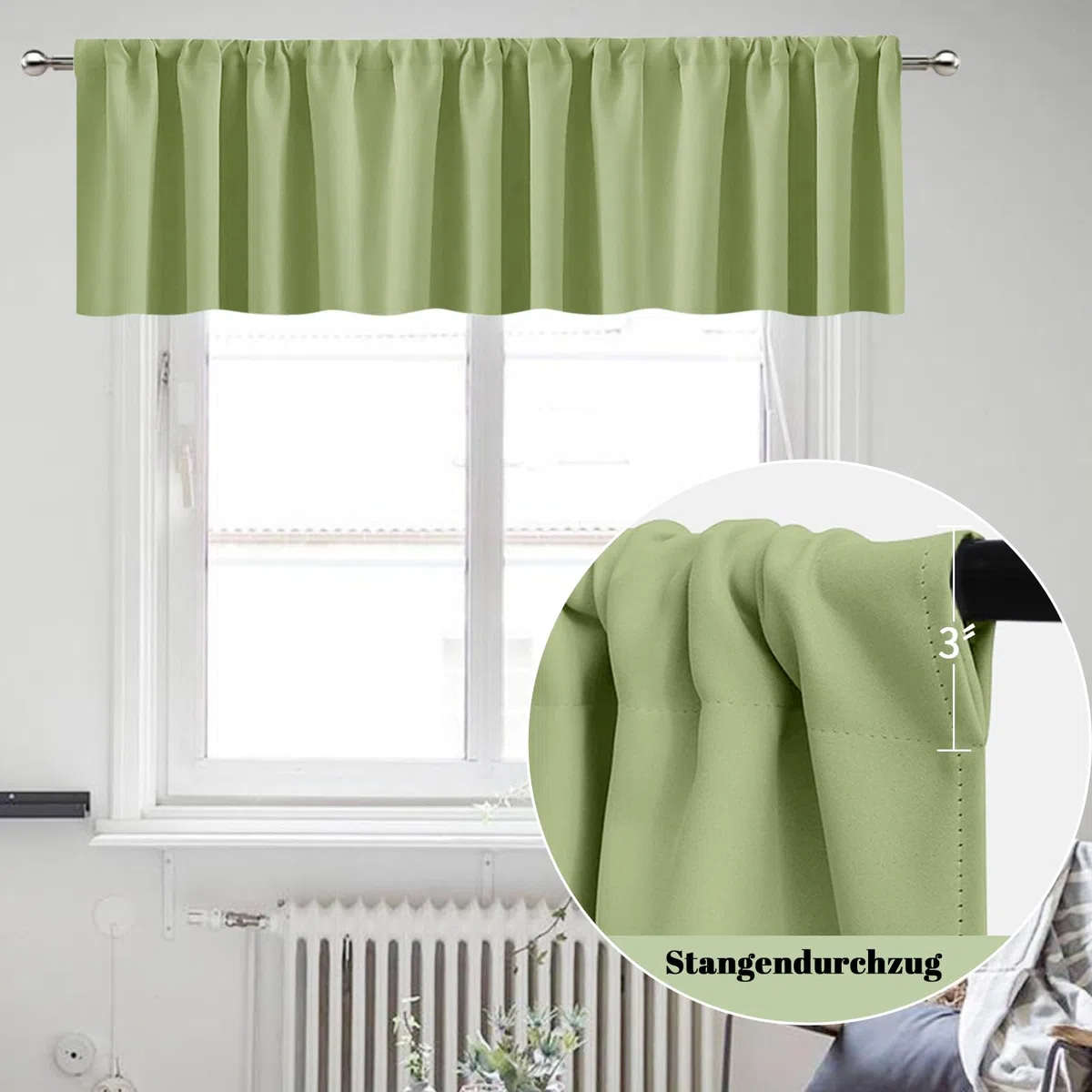 KnSam Tende per finestre, impermeabili, per soggiorno, cucina/caffetteria, 90 cm x 45 cm, L, verde, set da 2 pezzi
