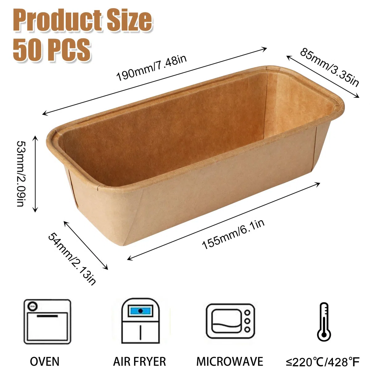 50 Pezzi Stampi in Carta Monouso 15.5x5.4x5.3cm Teglia in Cartone Guardini Monouso Pirofila di Carta usa e Getta Adatti al Forno Plumcake Pane Torte Muffin Marrone