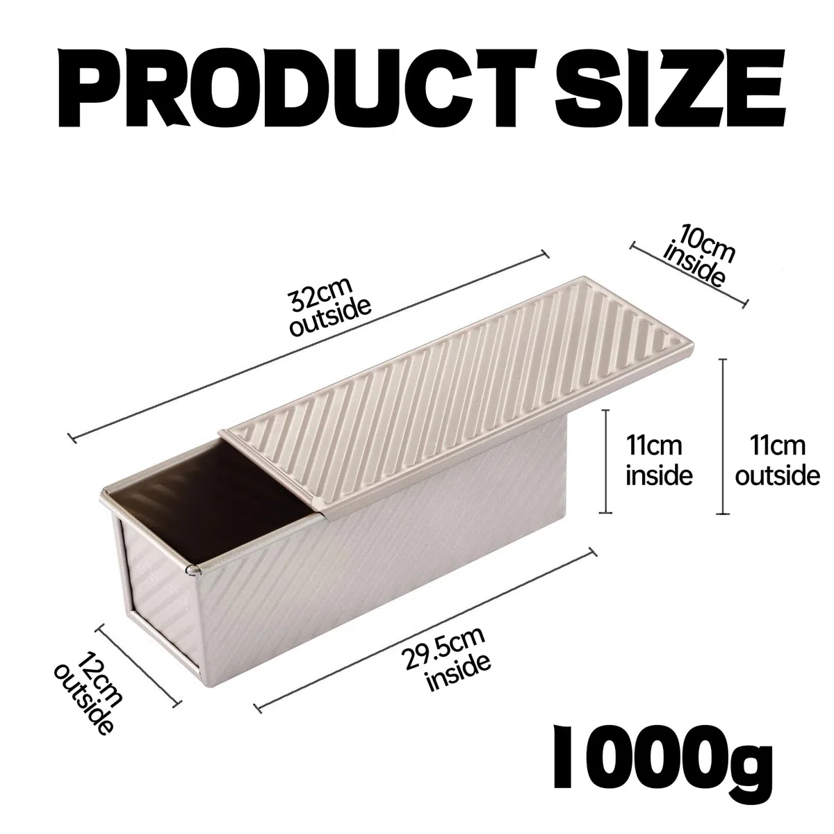 Blue Stampo per pane tostato con coperchio, 1000 g, rettangolare, per torte, 32 x 12 x 11 cm