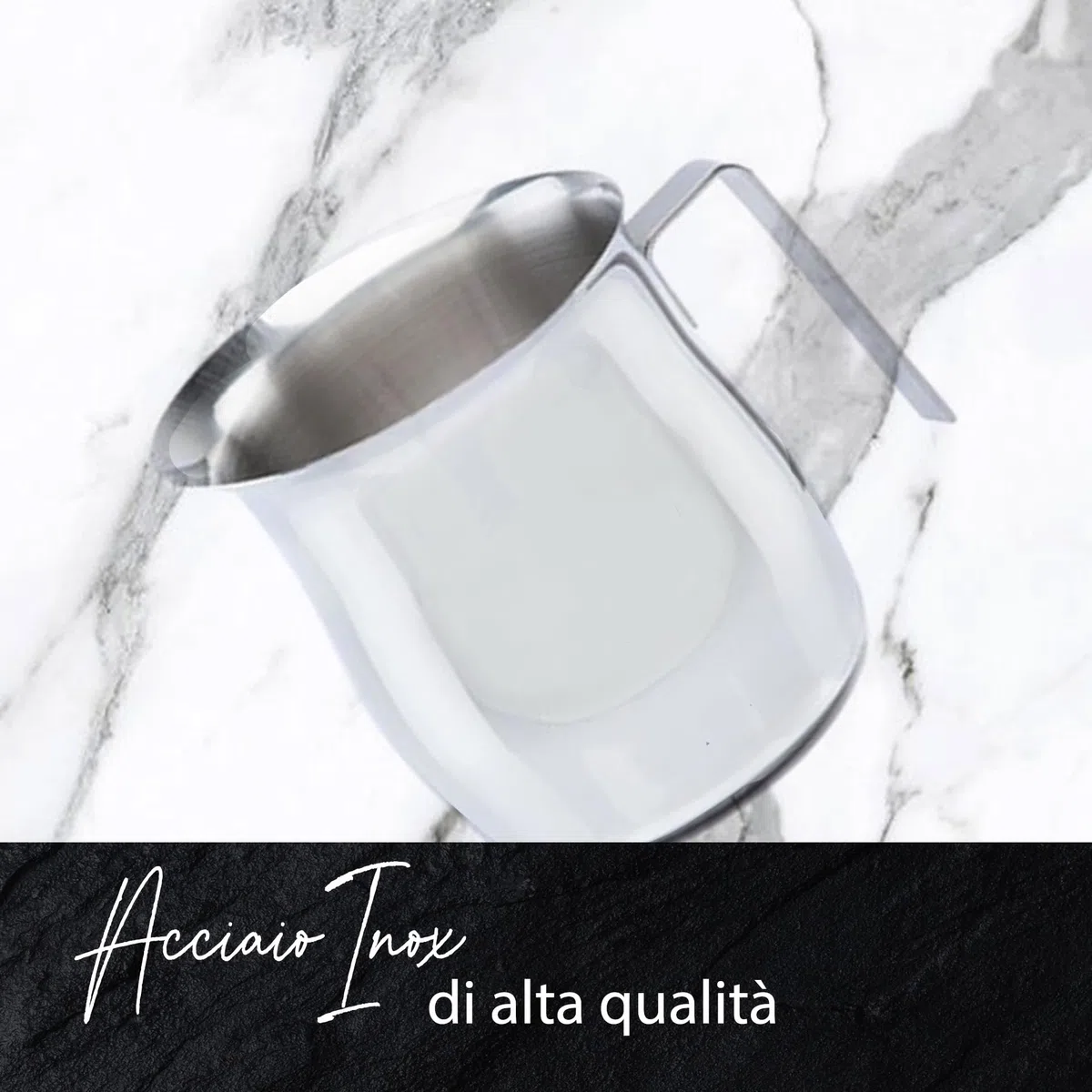 Fackelmann Set Montalatte Portatile e Bollilatte in Acciaio Inox 215ml, Frullino Montacappuccino a Batteria con Frusta Inox per Bevande e Latte Caldo, Versalatte Lavabile in Lavastoviglie