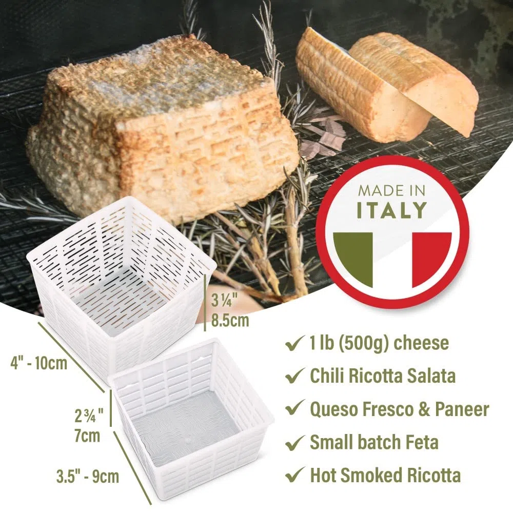 Easy Cheesemaking Kit,5 stampi per formaggi + libro per la produzione di formaggi,Made in Italy,Ricette per fare ricotta, paneer, quark e altro,Set di filtri professionali per formaggi