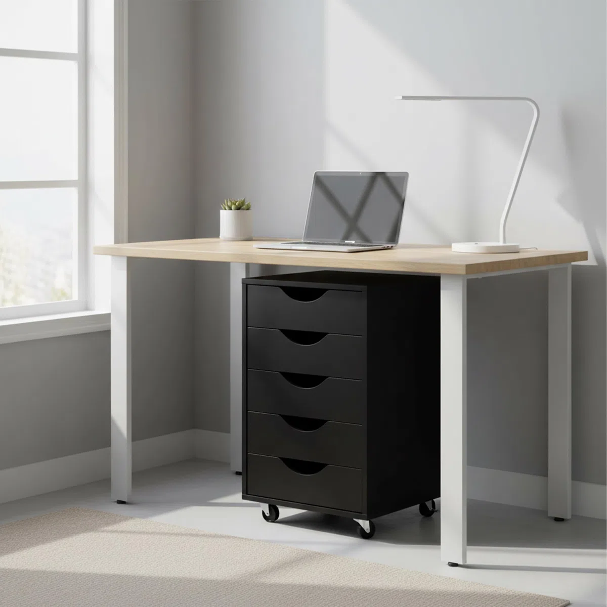 Relaxdays cassettiera su Ruote con 5 cassetti, 66,5x40x40 cm, Contenitore per scrivania, Nero