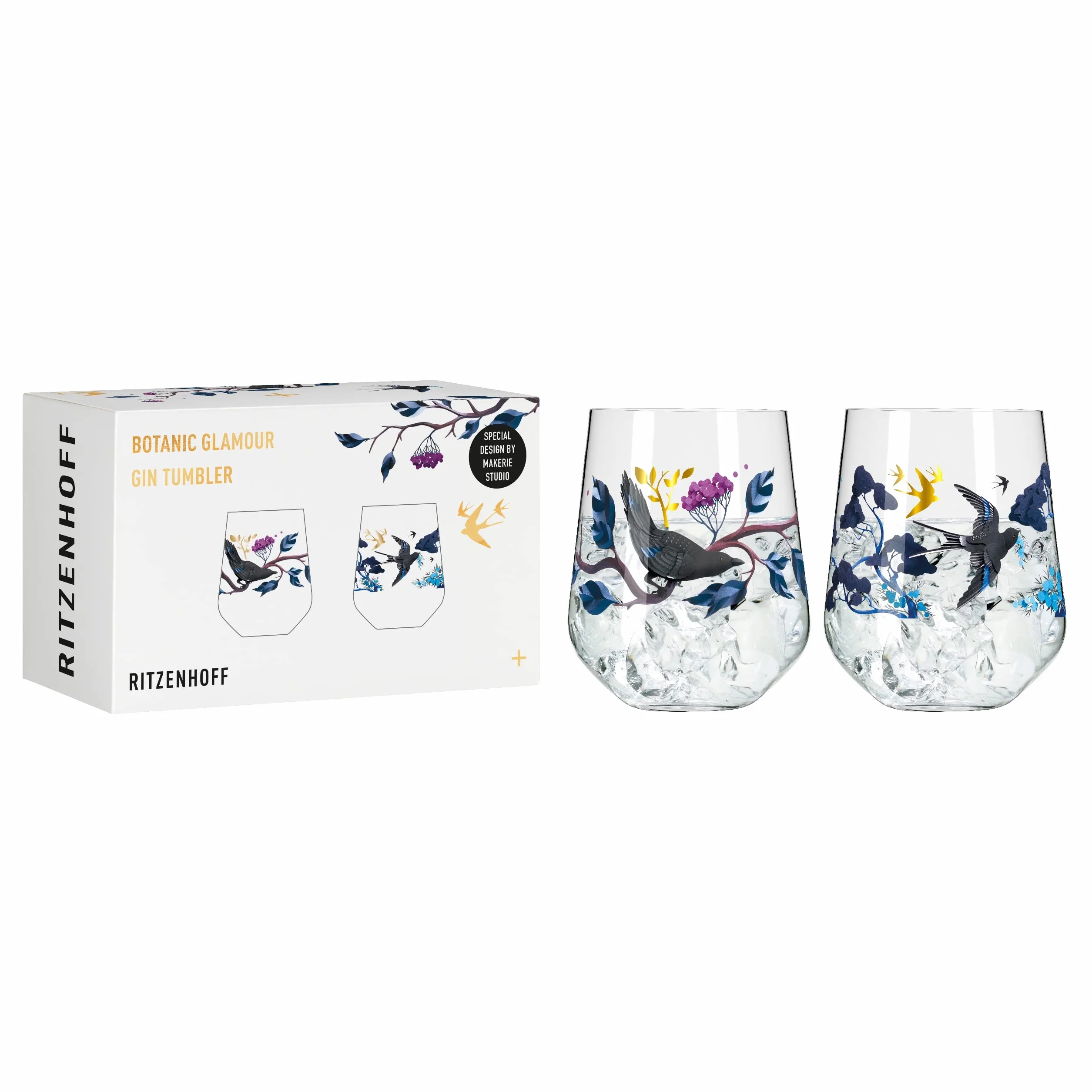RITZENHOFF 3801002 Set di bicchieri da gin 700 ml - Serie Botanic Glamour No. 1, 2 pezzi con mondi di carta - Made in Germany