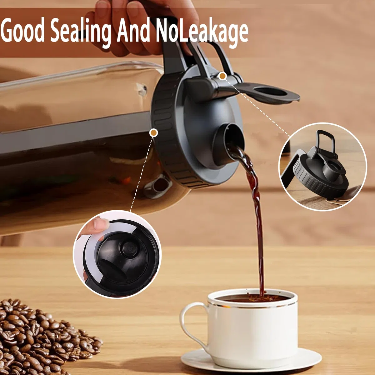 Brocca per caffè freddo, in vetro spesso, con filtro in acciaio inox, coperchio a prova di perdite, manico ergonomico per caffè freddo, tè, limonata, bevande fatte in casa (nero, 907,2 g)