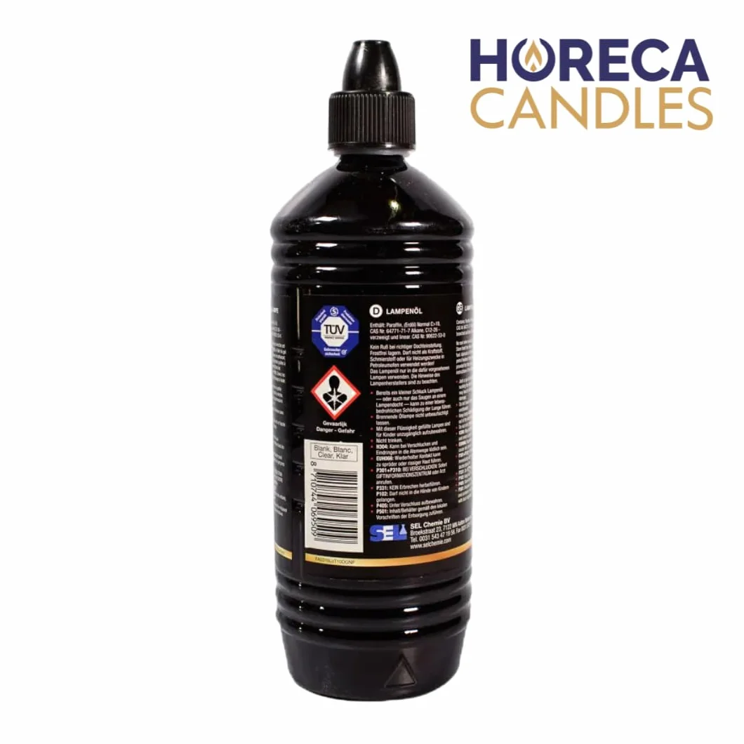 Horeca Candles Olio per Lampade – 12x1L Cera Liquida Senza Fumo e Senza Odore, 99% Paraffina Pura, Combustibile Sicuro per Lampade, Torce e Candele, Uso Religioso, Domestico e Professionale