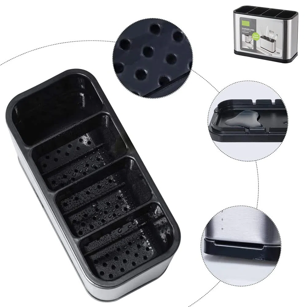 Portaposate Da Cucina, Scolaposate Da Lavello, Scolaposate Acciaio, Porta Posate da Tavola, 4 Scomparti, per Riporre Bacchette, Coltelli, Forchette, Ecc
