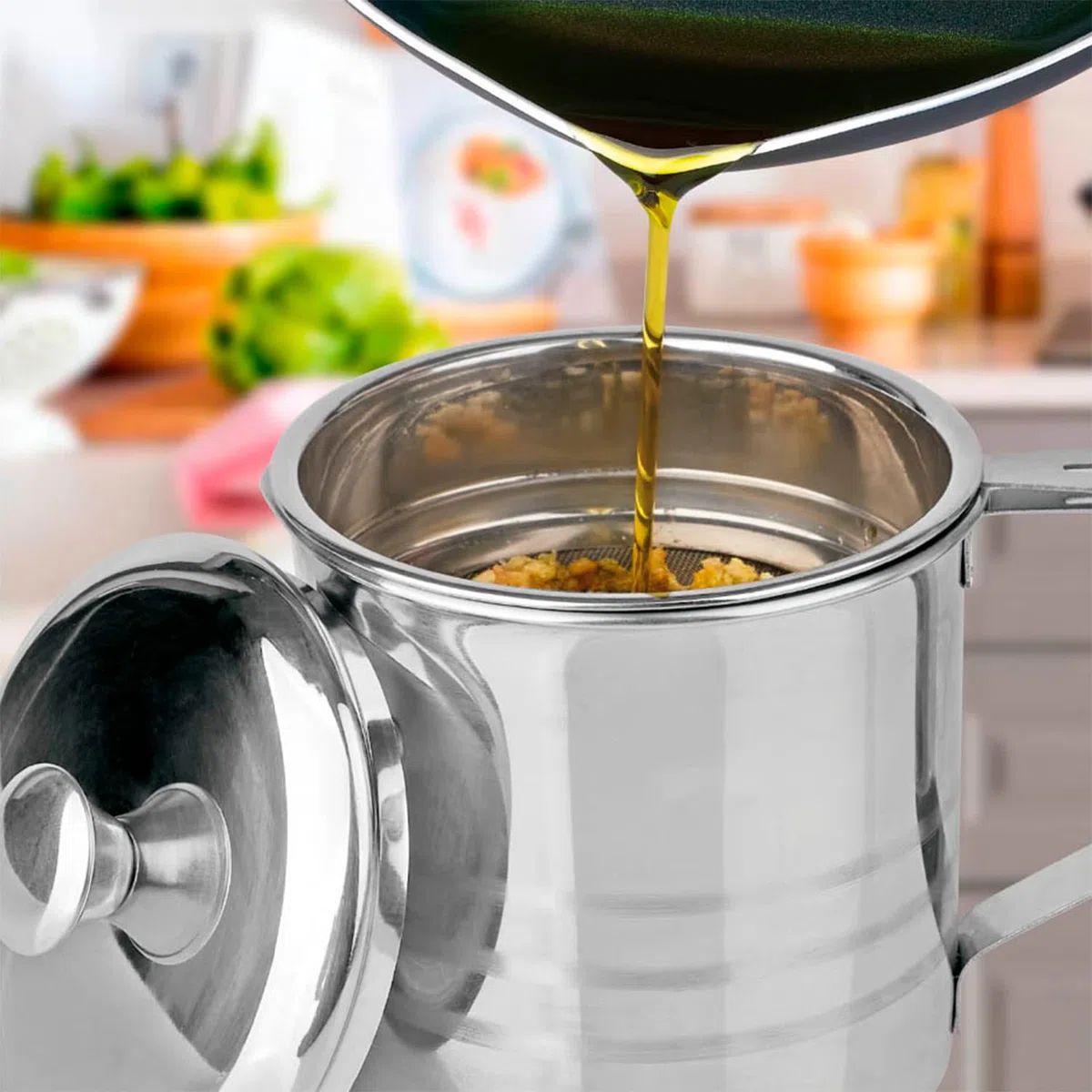 TIENDA EURASIA - Grasso Con Filtro a Maglia Sottile, ø10 cm, 800 ml di Capacità, Acciaio Inossidabile, Bicchiere Con Filtro Per Olio Usato, Colino
