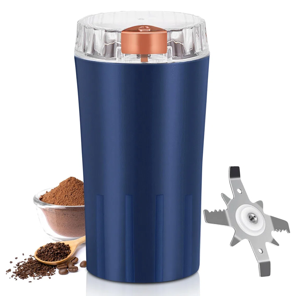 Macina Caffe' Elettrico, 300W Macinacaffè Elettrico, con 8 Lame in Acciaio Inox, Macina Caffè Multifunzione, Macina Spezie, Coffee Grinder, per Chicco di Caffè, Erbe, Noci, Cereali, Spezie, Blu