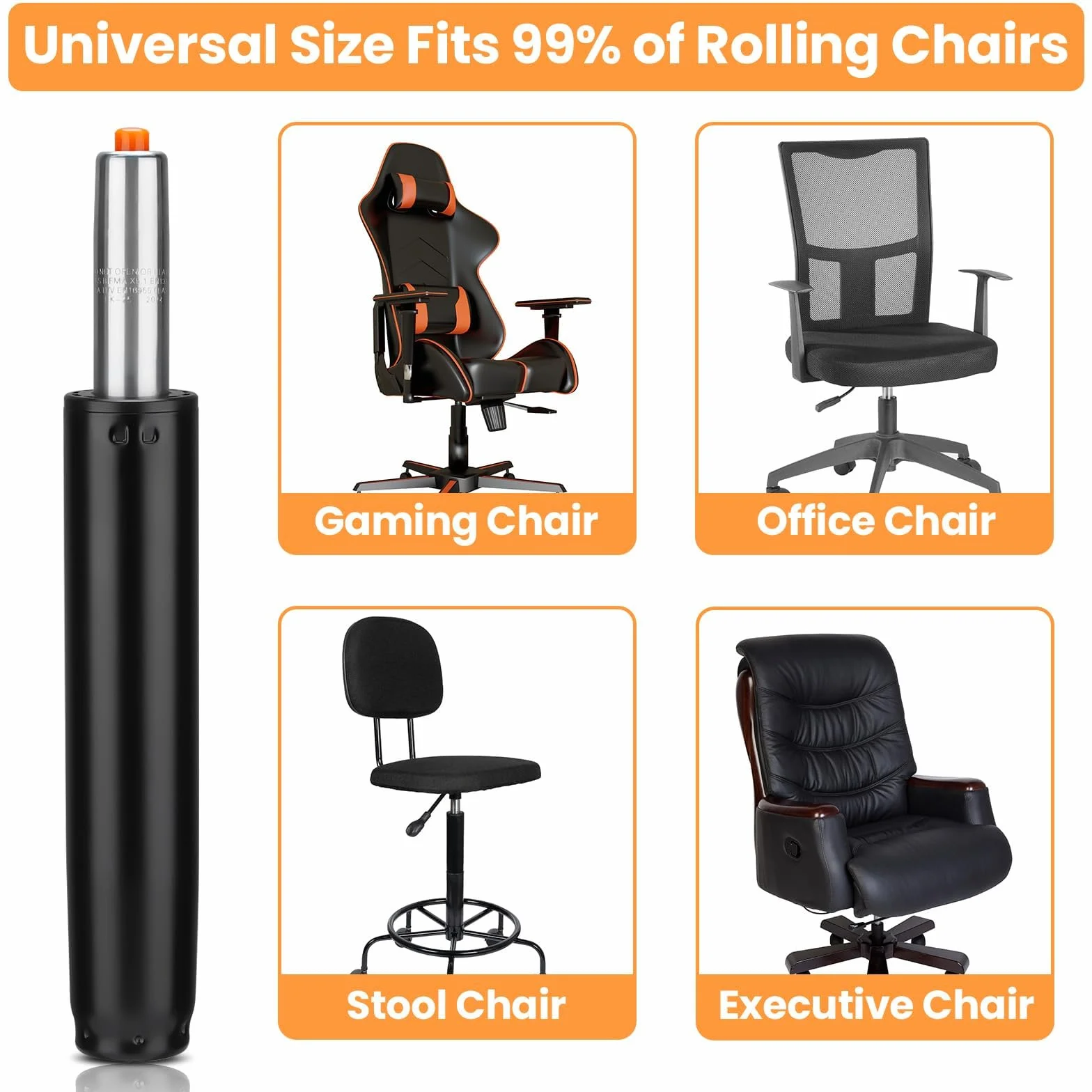 Pistone Sedia Ufficio, Class 4 a Gas di Ricambio 1000 LBS(450kg), Lunghezza 300mm-450mm, di Sollevamento Regolabile per Sedie Girevoli Gaming Ufficio, Nero
