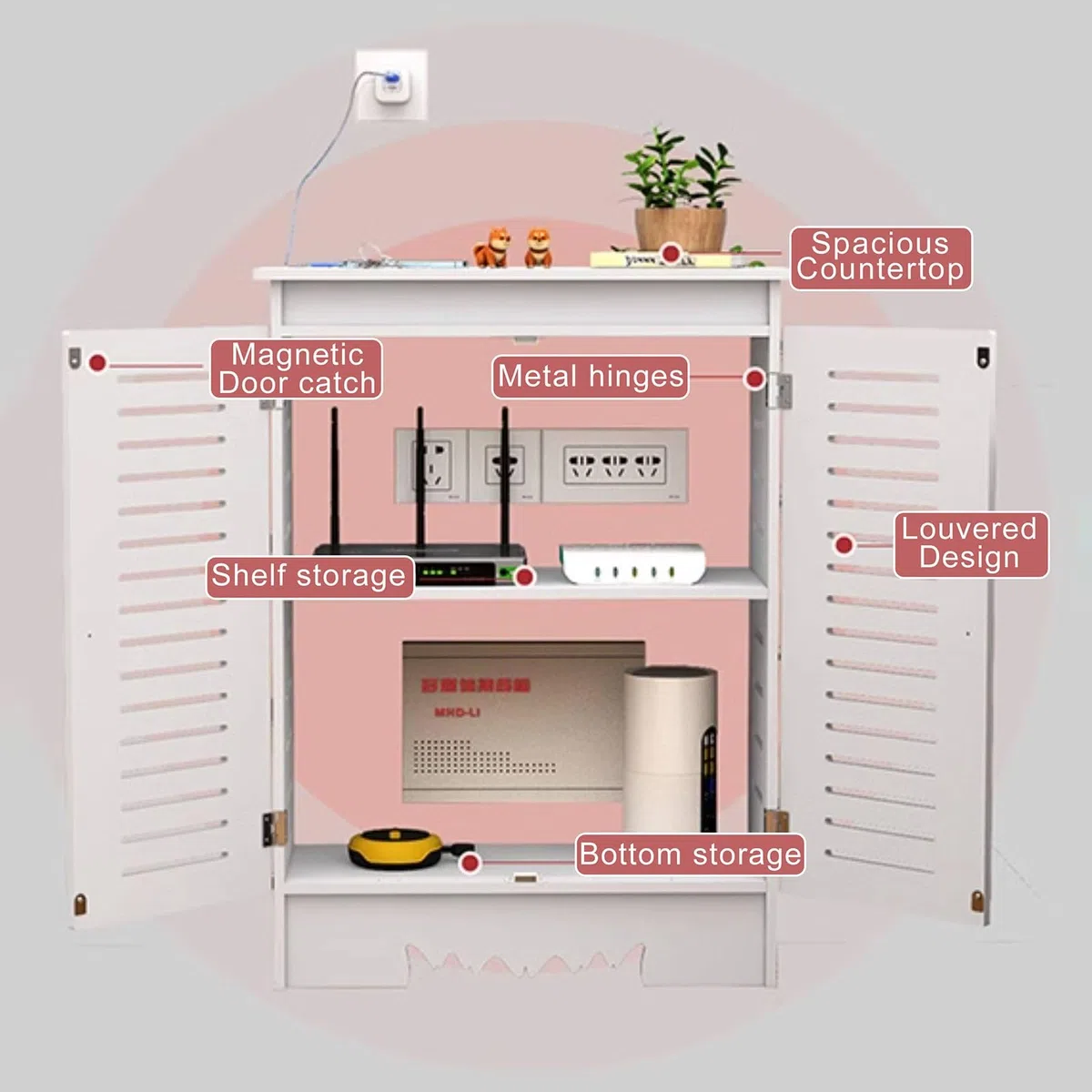 Router Armadio di Stoccaggio WiFi Multimedia TV Rack di Immagazzinaggio con Sportello per Camera Soggiorno e Ufficio Casa.(50x60x30cm)