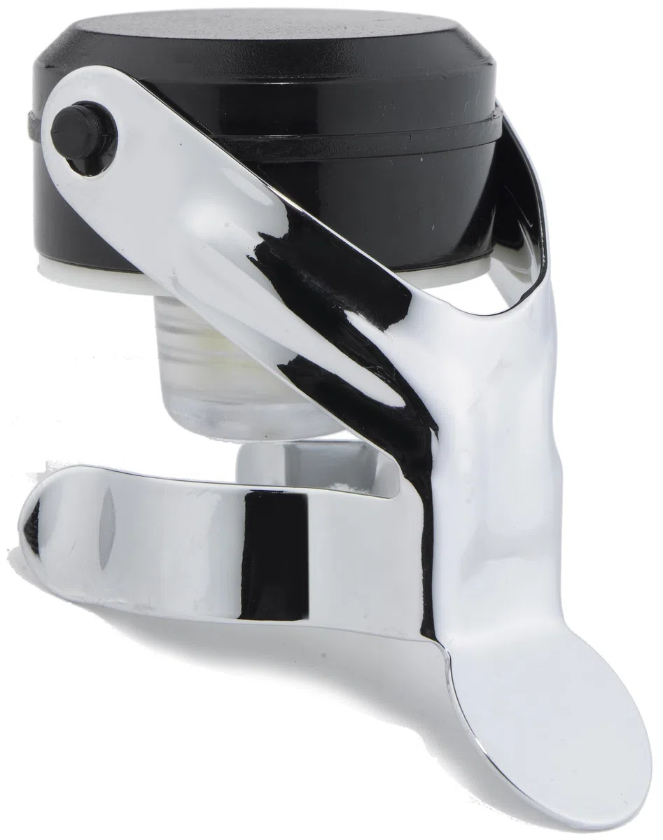 EUPOSIA - Made in Italy - SUPERTAPPO - Set di Stopper Universale Vino & Champagne - BLOCKWAF System fino a 6 Atm. - In Acciaio Cromato e Silicone - Mod. 1920 con Aletta INOX (Nero-6 pz)