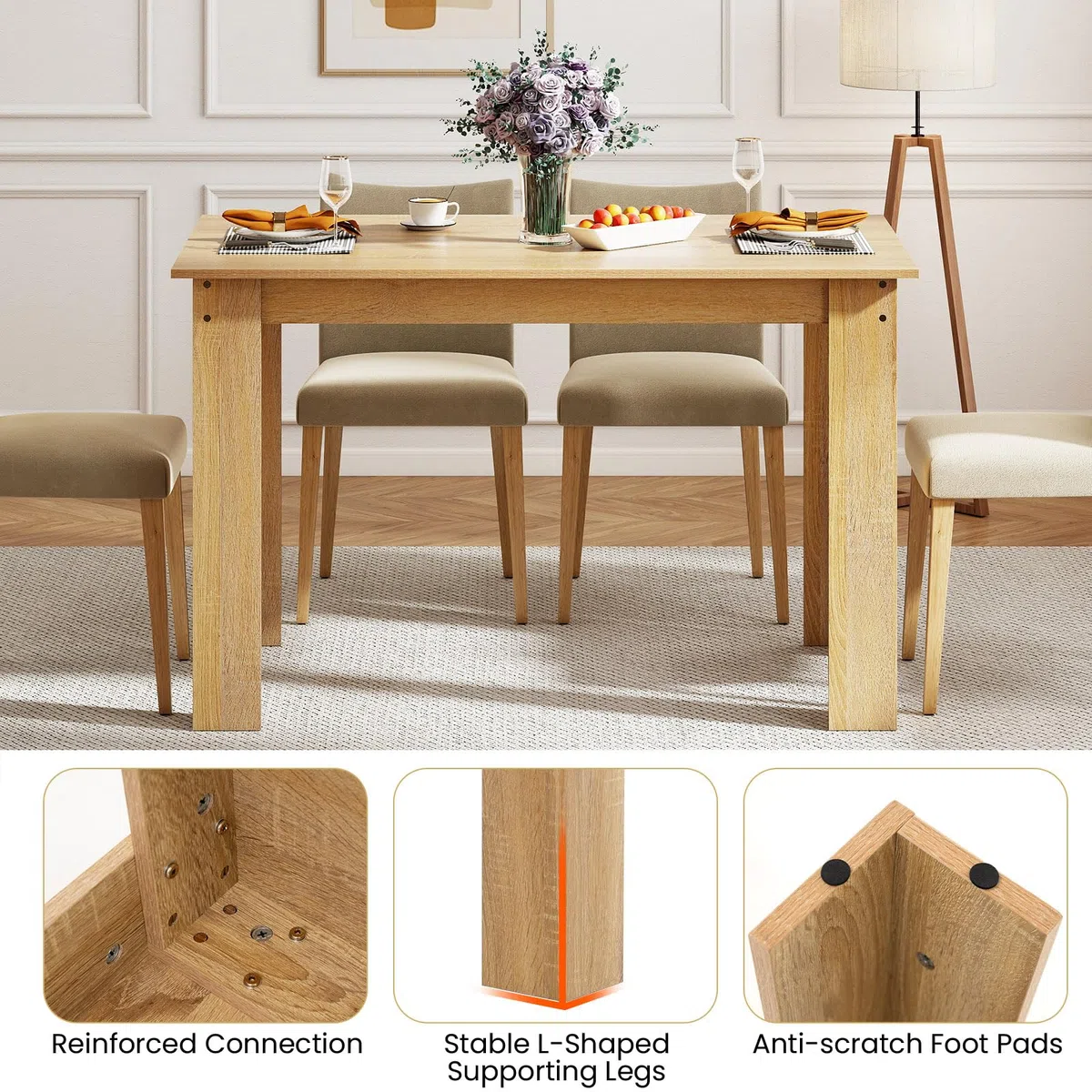 LIFEZEAL Tavolo da Pranzo, Cucina, Sala da Pranzo, 120x70 cm, 4-6 Persone, Scrivania, Design Moderno, Salvaspazio, Rettangolare, in Legno, per Soggiorno, Max 60 kg (naturale)