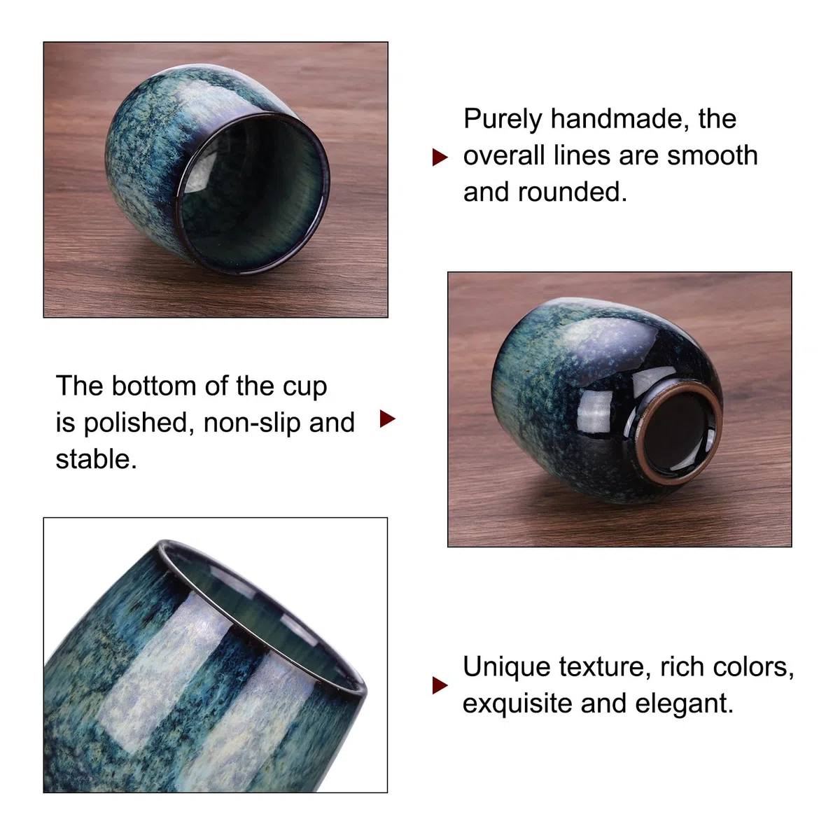 sourcing map 2 tazze da tè in ceramica cinese da 153,4 g, set da tè tradizionale gong fu, giapponese, senza manico, piccola tazza da tè per tè, caffè, vino, bevande, blu zaffiro