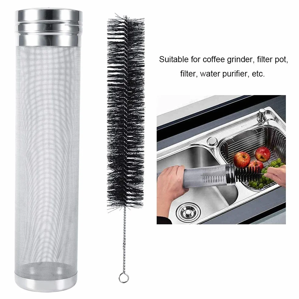Filtro a Maglia Birra 300 Micron Mesh Filtro a Tramoggia per Birra Filtro a Rete per Birra in Acciaio Inossidabile con Spazzola per Birra Fatta in Casa Vino, 7 * 29cm