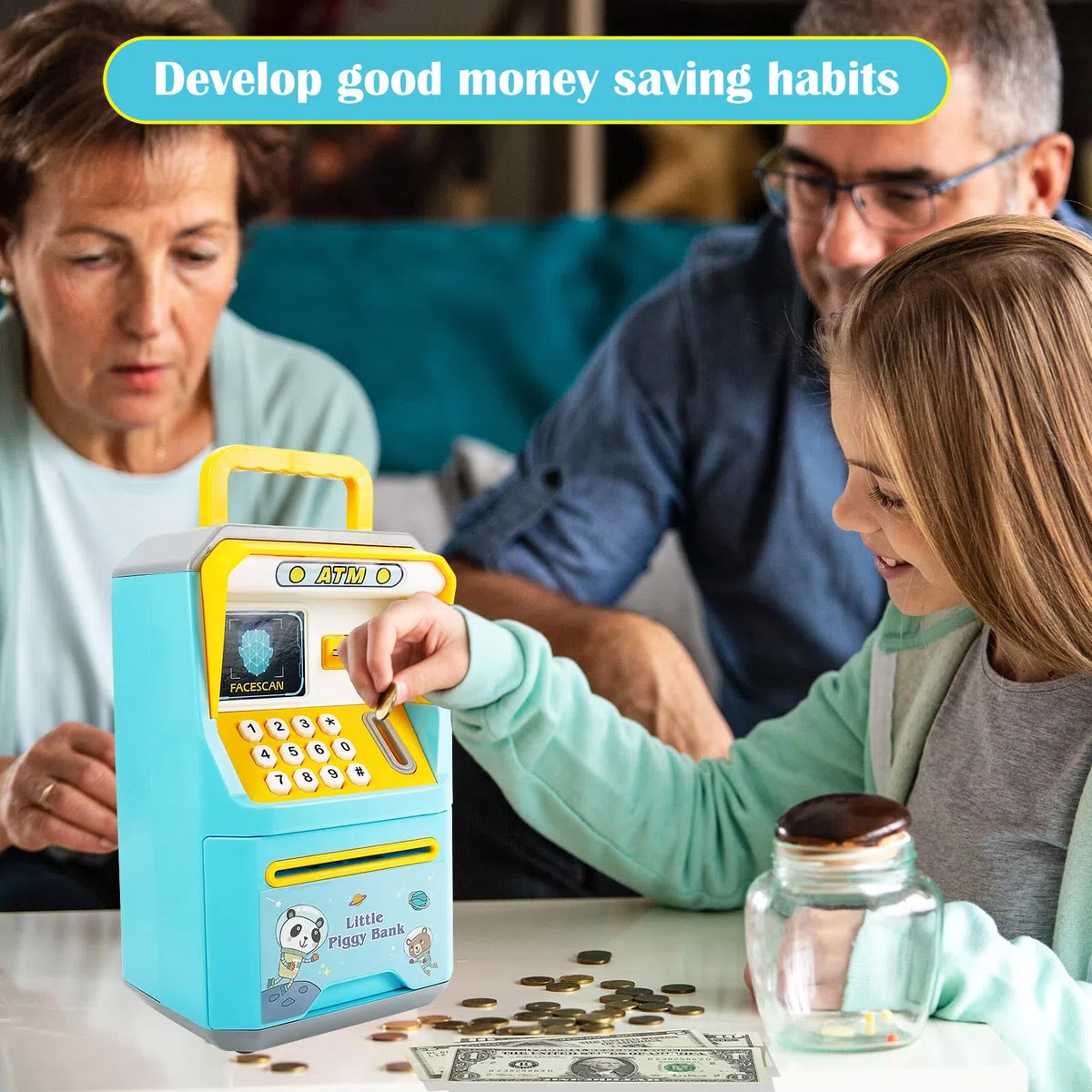 Salvadanaio elettronico per bambini, salvadanaio a forma di maialino, cassaforte per bambini, salvadanaio ATM con password, scatola per risparmiare denaro con inserimento automatico di
