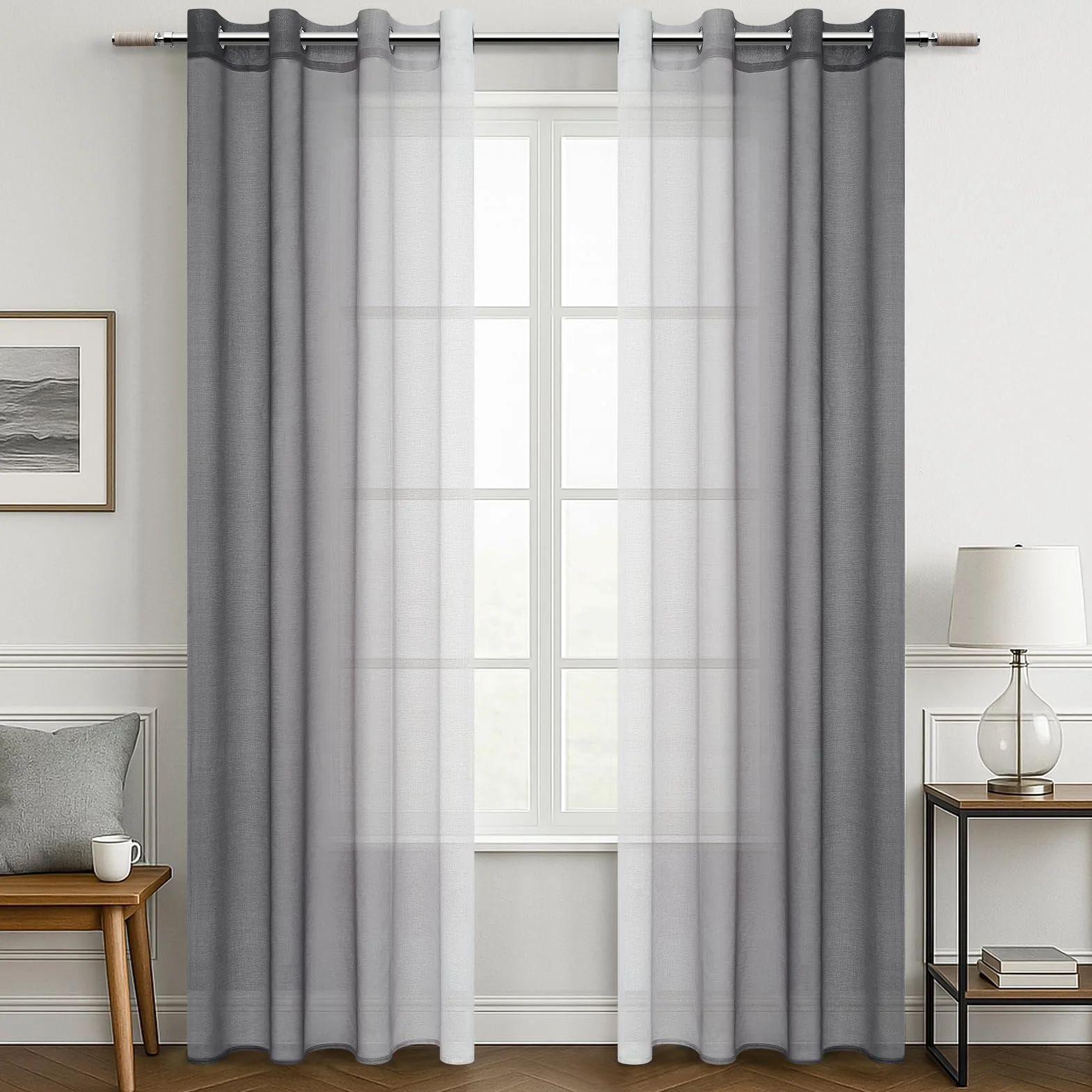 MRTREES Tende per Interni Soggiorno Moderne 2 Pezzi 140x260cm Tende in Voile Trasparenti Grigio Sfumato con Occhielli per Camera da Letto Finestre Cameretta Bambini Salotto Casa