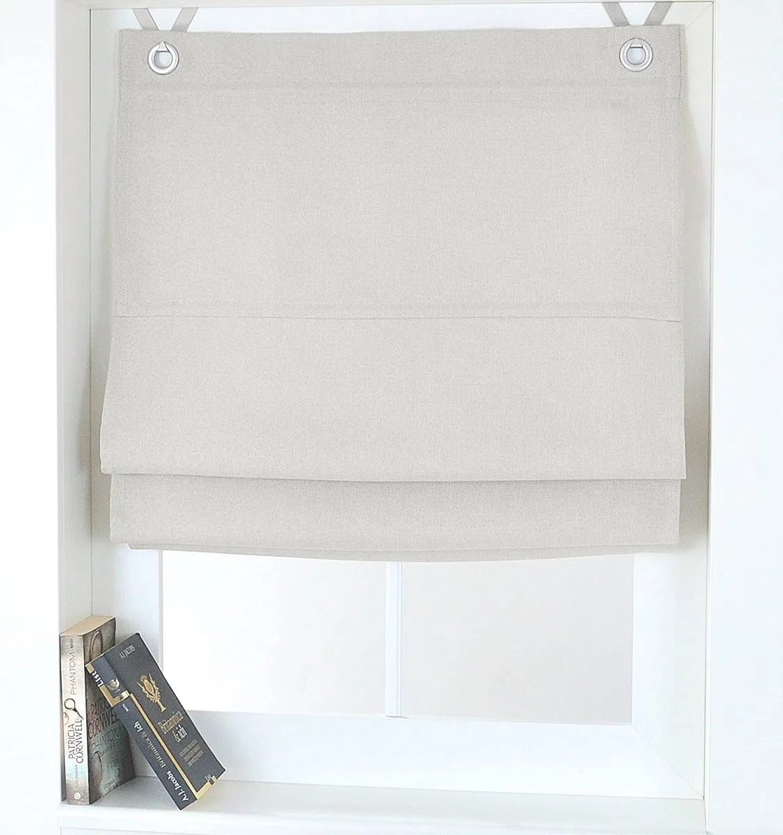 Tenda a pacchetto con occhielli Dimout bianco/grigio, oscurante, larghezza circa 45 cm x altezza circa 130 cm