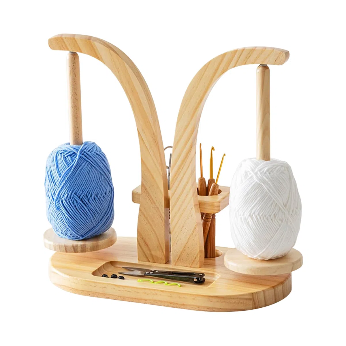 GAESHOW Supporto per Filati a Doppia Rotazione, Portagomitolo Girevole per Uncinetto, Porta Filato in Legno per 2 Gomitoli di Filato Rotante Magnetico, per Amanti del Lavoro a Maglia (Colore Legno)