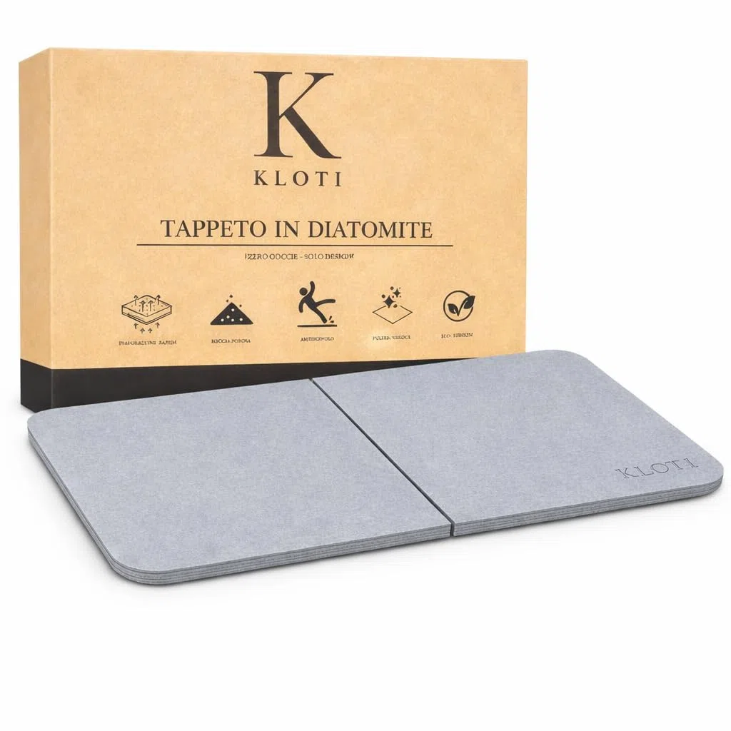 KLOTI Tappeto bagno in diatomite, tappeto bagno antiscivolo, tappetino doccia assorbente, tappeto antiscivolo vasca, asciugatura rapida, anti muffa, 60x39 cm, grigio