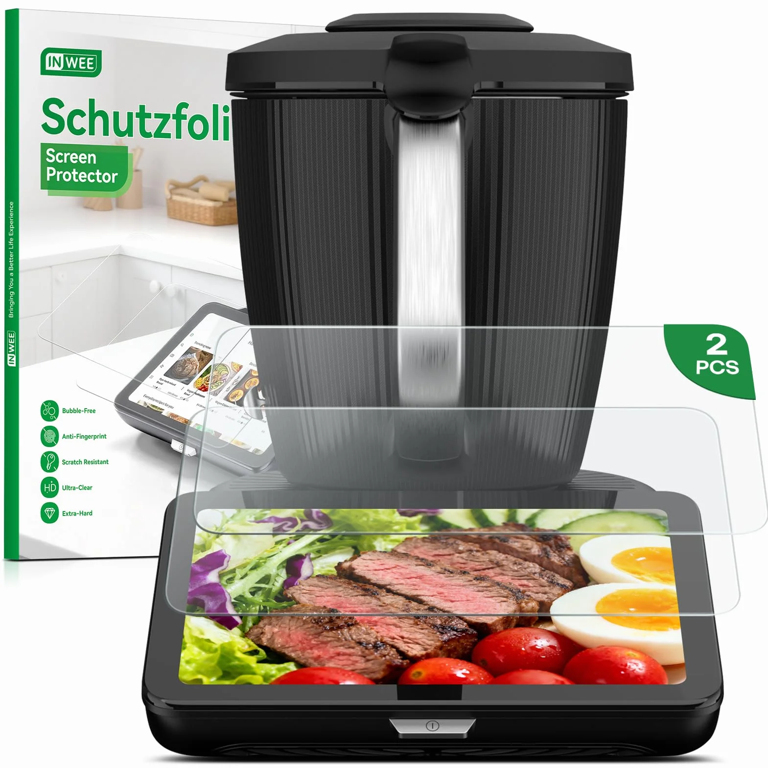 2 Pezzi Pellicola Prottetiva per Vorwerk Bimby TM7, Vetro Temperato 9H, Ultra Trasparente Pellicole Protettiva per Display TM7, Anti-Graffio, Anti-Impronta, Kit di Installazione Facile Incluso