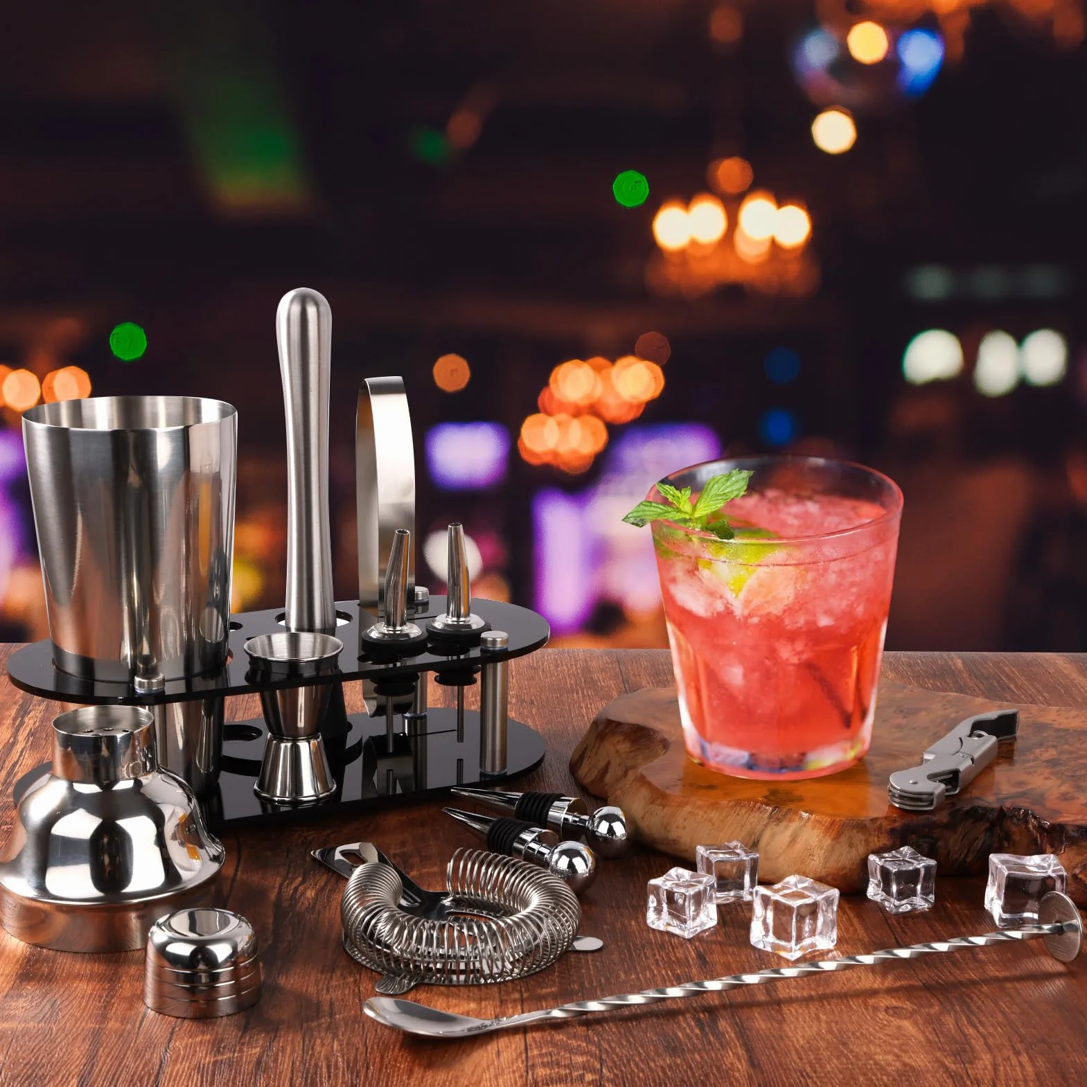 FoiiLiio 12 pezzi cocktail set kit in Acciaio Inox，Shaker Cocktail Set，Kit Barman 750 Ml,Professionale Kit Barman Completo,professionale barman set,Set Cocktail Professionale