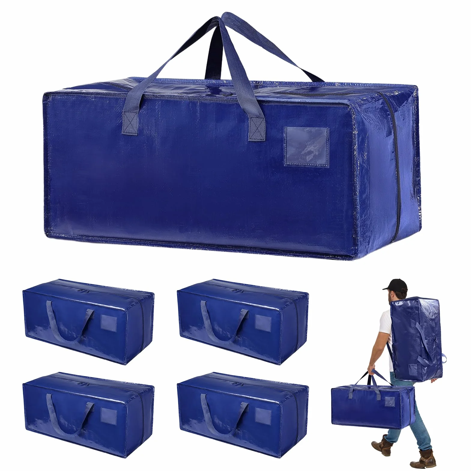 Set da 4 Borse da trasloco extra large, 92L Borsa Portaoggetti con Cerniere e Manici Rinforzati, Borse Trasloco Vestiti sacchetti di stoccaggio pieghevole per traslochi