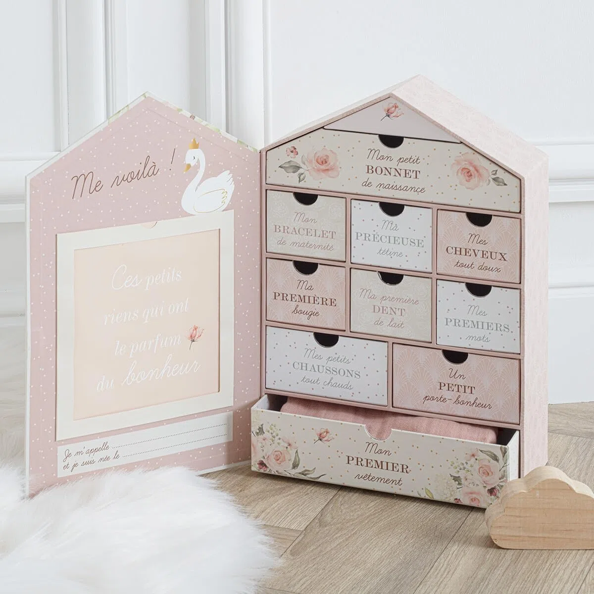 ATMOSPHERA CREATEUR D'INTERIEUR - Scatola Regalo per Bambini cygne Rosa h30,5cm