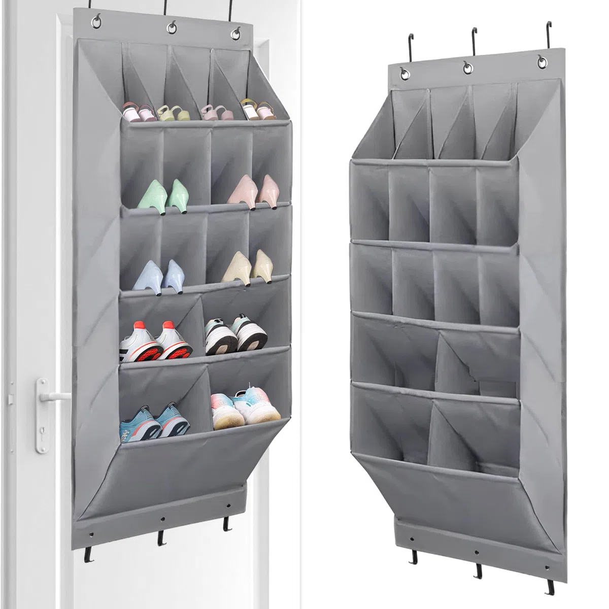 1 confezione organizer per scarpe da appendere sopra la porta scarpiera con 16 tasche portascarpe per armadio e dormitorio, organizer per scarpe (grigio)