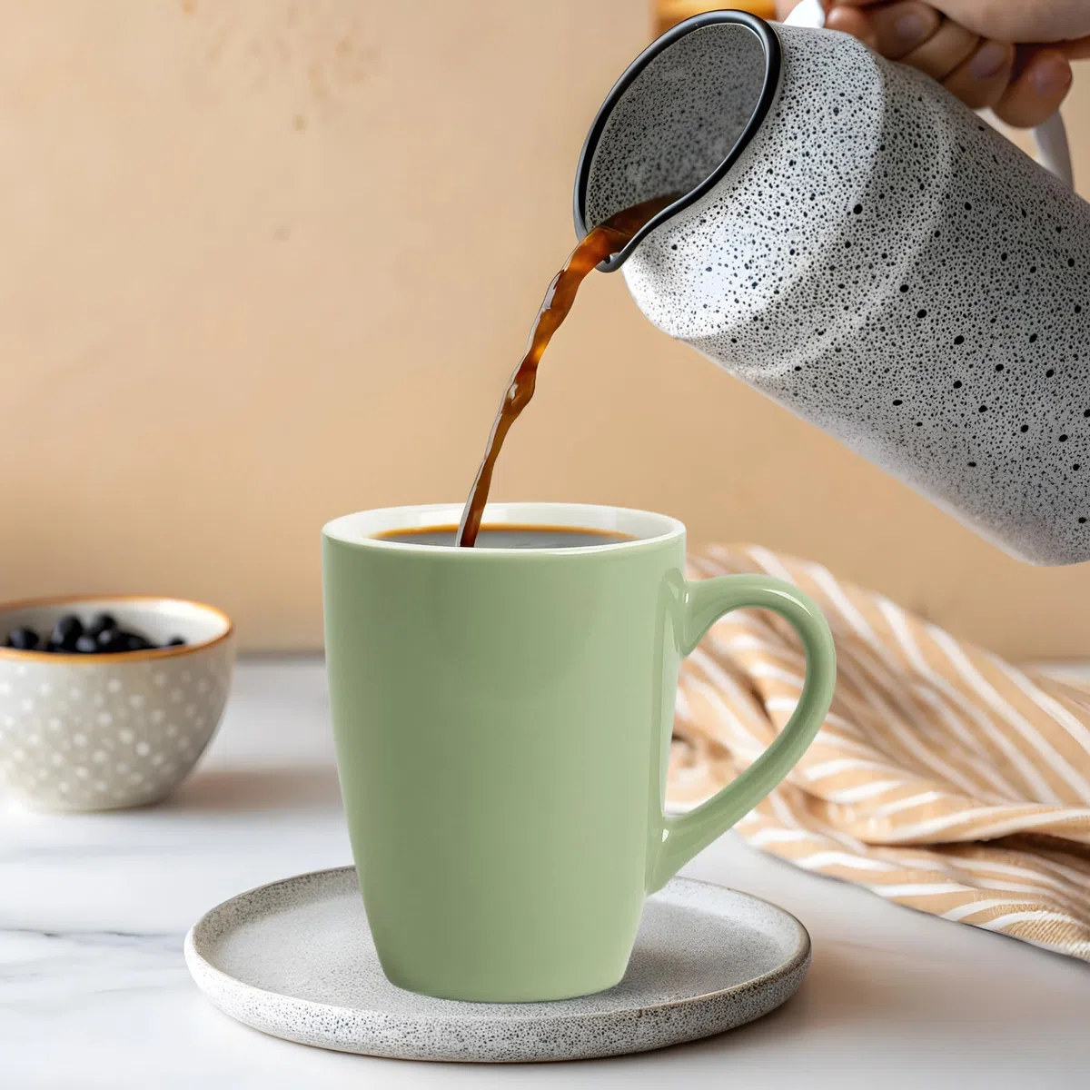 matches21 HOME & HOBBY Set di 6 tazze da caffè in ceramica da 340ml - Tazze da tè per 6 persone in salvia, bicchieri da caffè lavabili in lavastoviglie