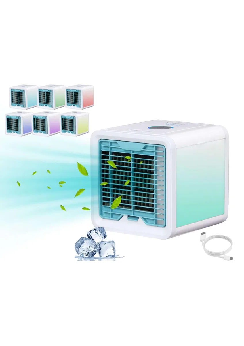 Beper P206RAF200 Mini Raffrescatore Da Tavolo, Umidificatore, Climatizzatore Personale Portatile, Cavo USB, 3 Velocità, 7 Luci Led Cromoterapia, Mini Air Cooler