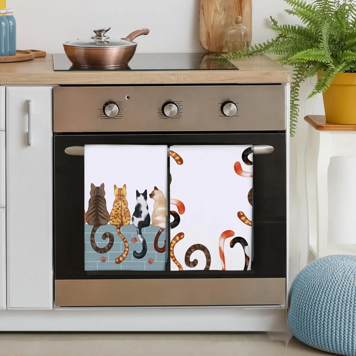 Strofinacci Da Cucina Cotone Set Di 4, Panni Da Cucina In 100% Cotone Multiuso Morbidi E Assorbenti Strofinacci Canovaccio Cucina Strofinacci Da Bar(48 x 70CM, Gatto Dei Cartoni Animati)
