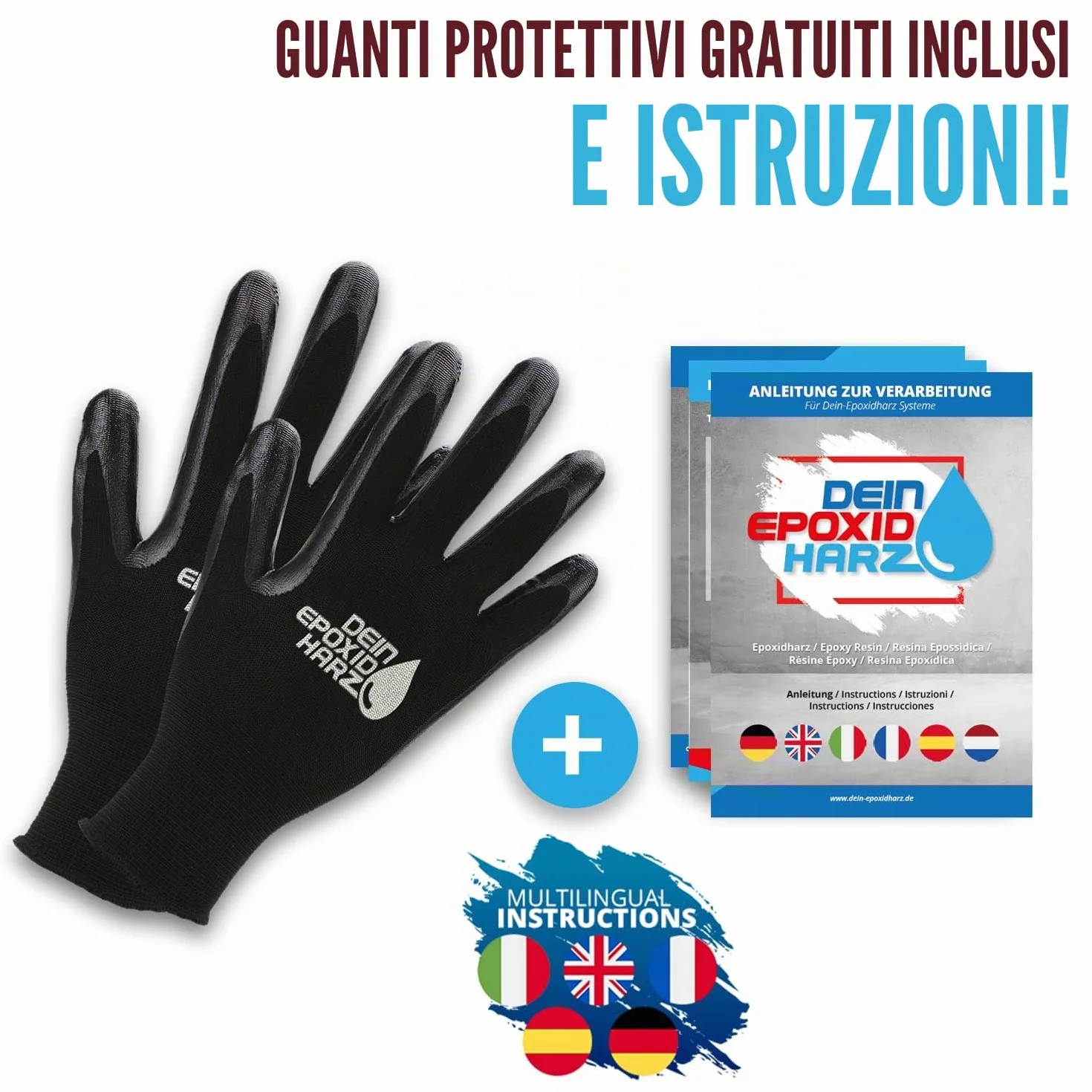 Resina Epossidica Transparente 2,25kg Bicomponente A+B | Transparente Effetto Acqua per creazioni trasparente | Resina per gioielli + Guanti di protezione, comprese le istruzioni italiane